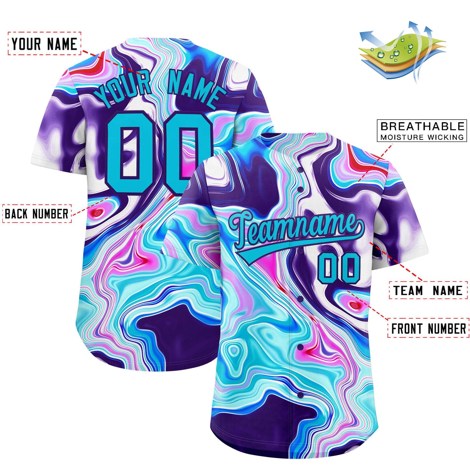 Custom Multi Color Split Fashion Fluid Pattern Authentic Baseball Jersey