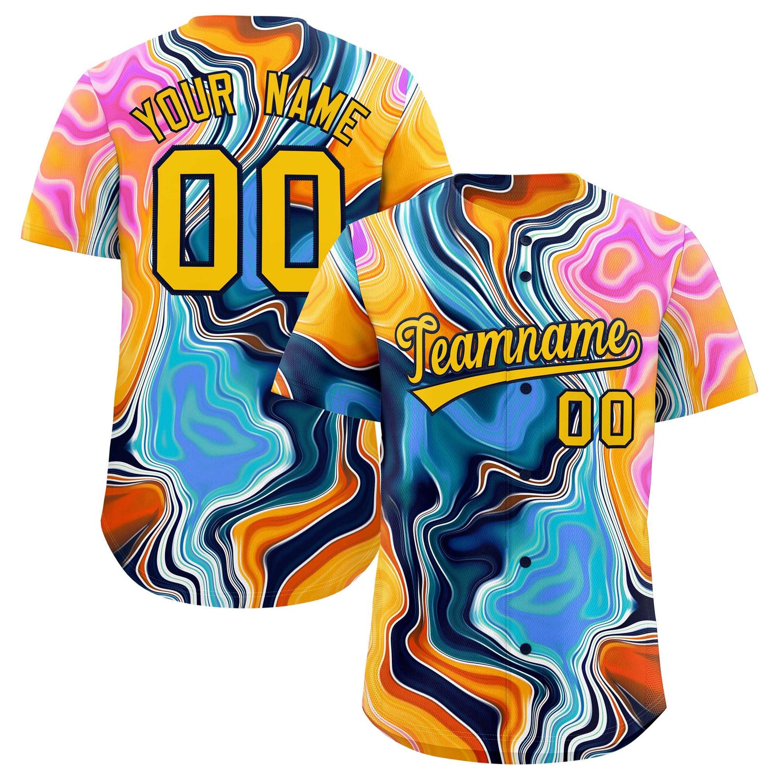 Custom Multi Color Split Fashion Fluid Pattern Authentic Baseball Jersey