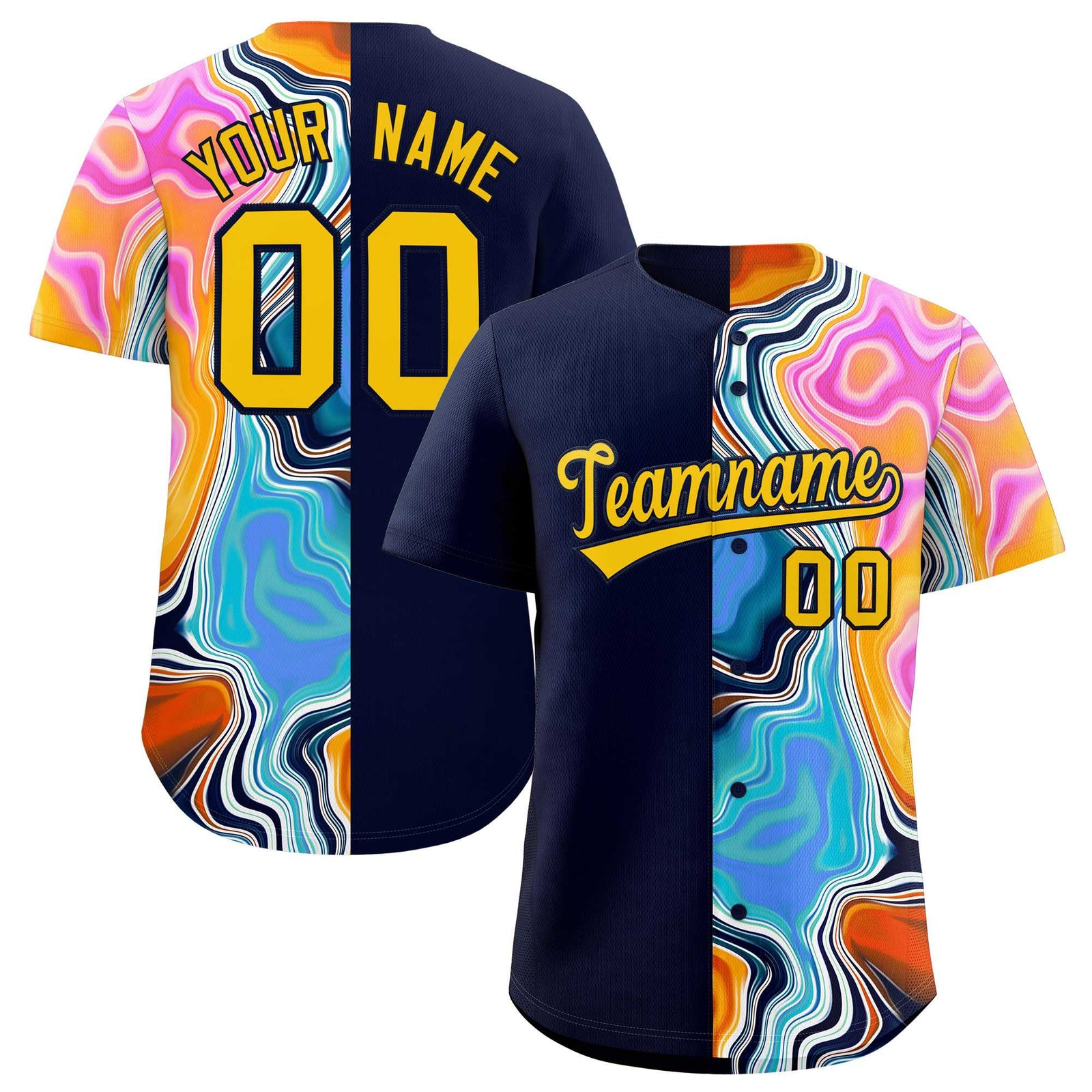 Custom Navy Split Fashion Fluid Pattern Authentic Baseball Jersey