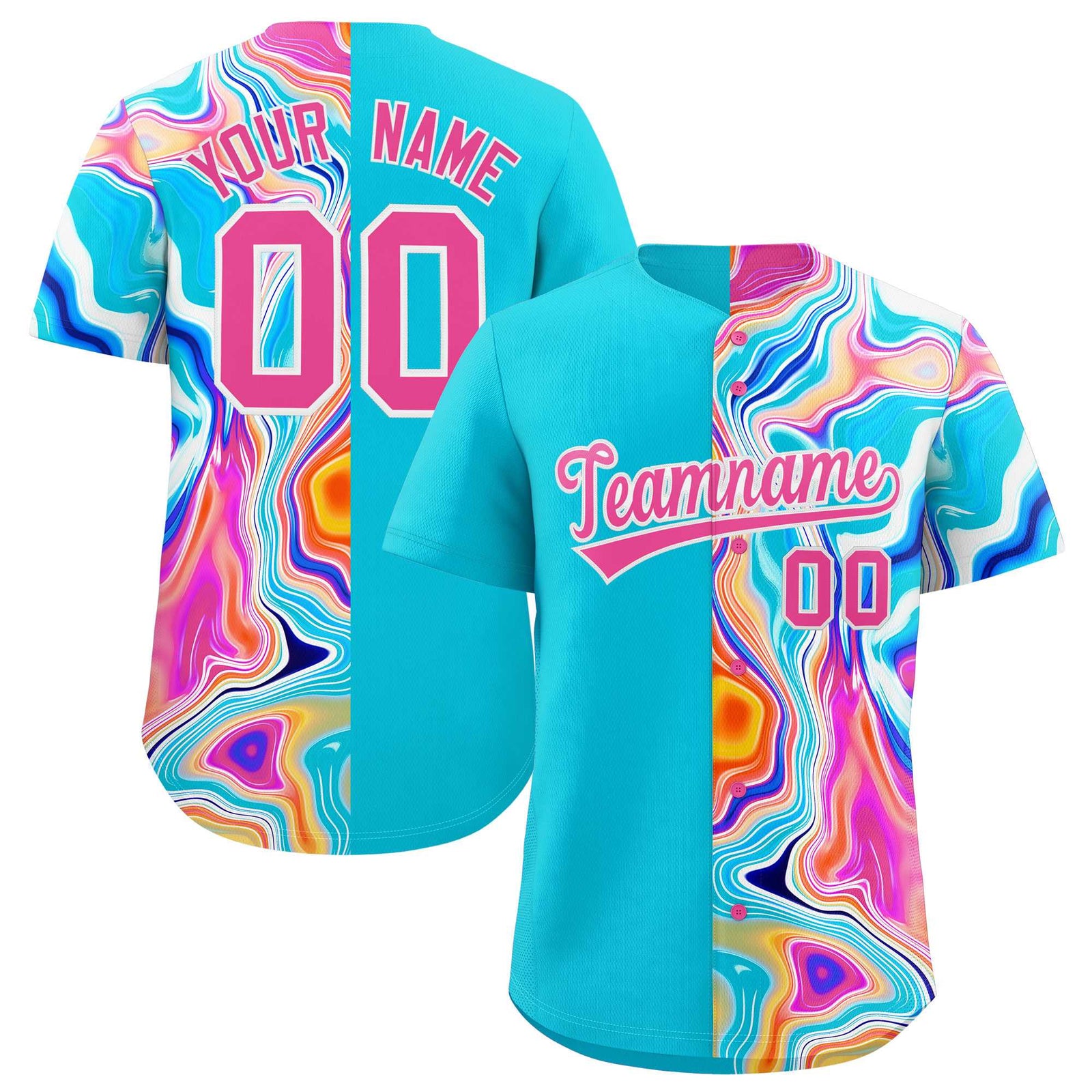 Custom Sky Blue Split Fashion Fluid Pattern Authentic Baseball Jersey