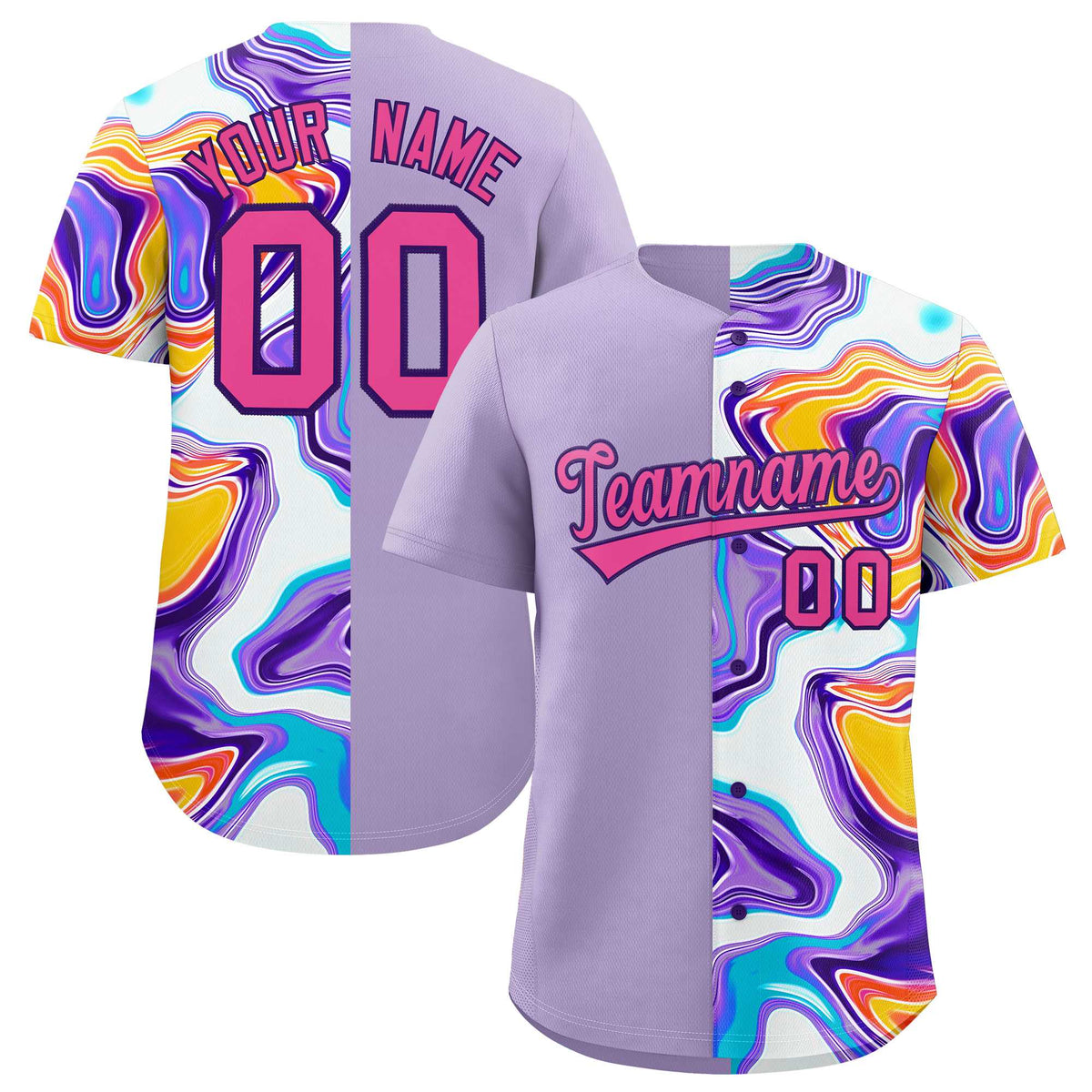 Custom Light Purple Split Fashion Fluid Pattern Authentic Baseball Jersey