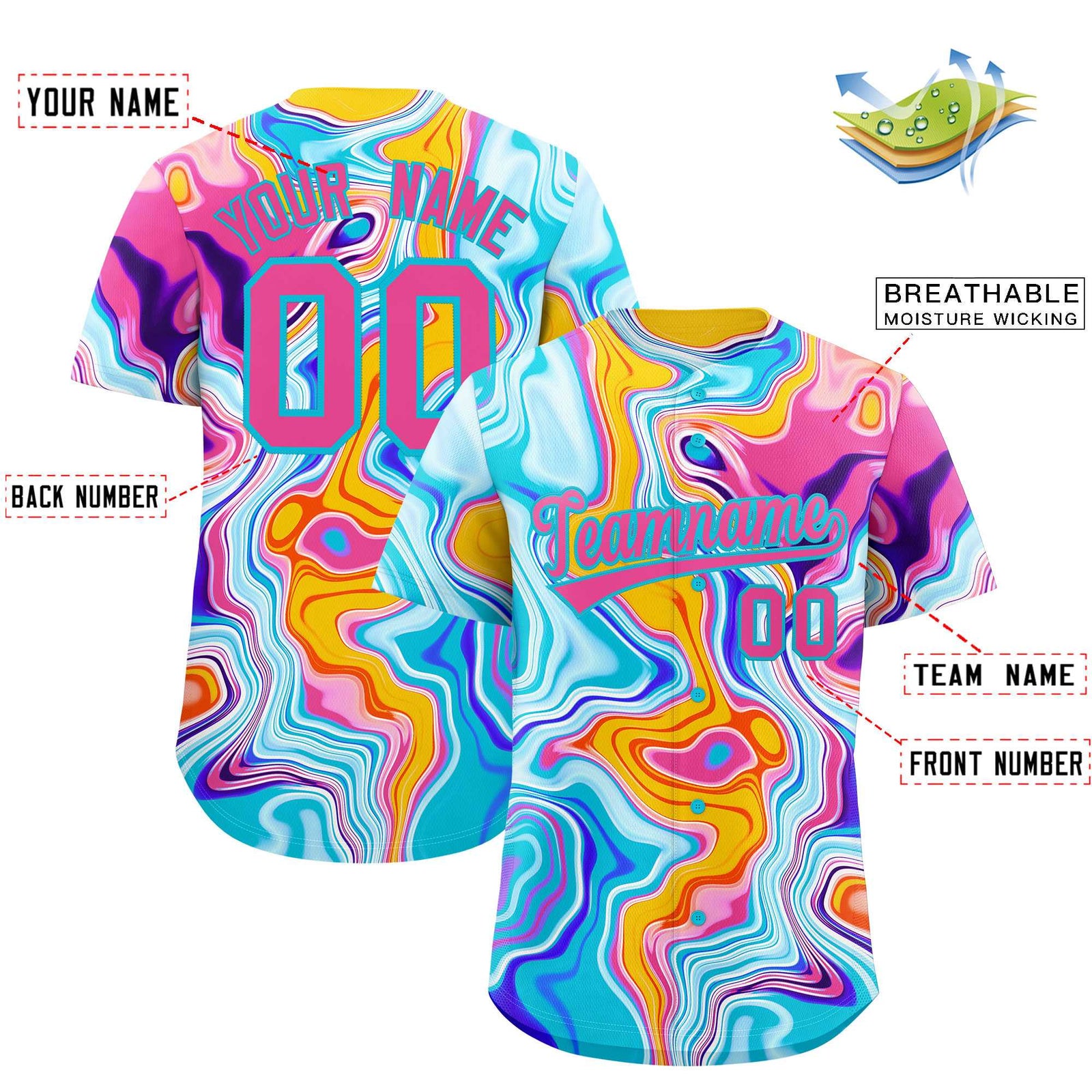 Custom Multi Color Split Fashion Fluid Pattern Authentic Baseball Jersey