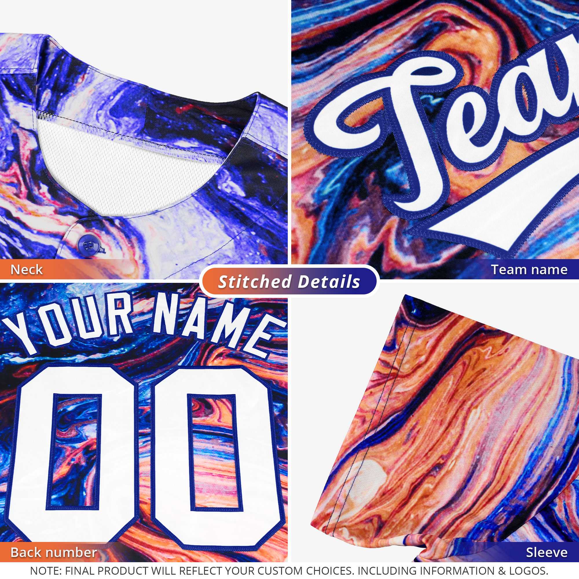 Custom Orange Split Fashion Fluid Pattern Authentic Baseball Jersey