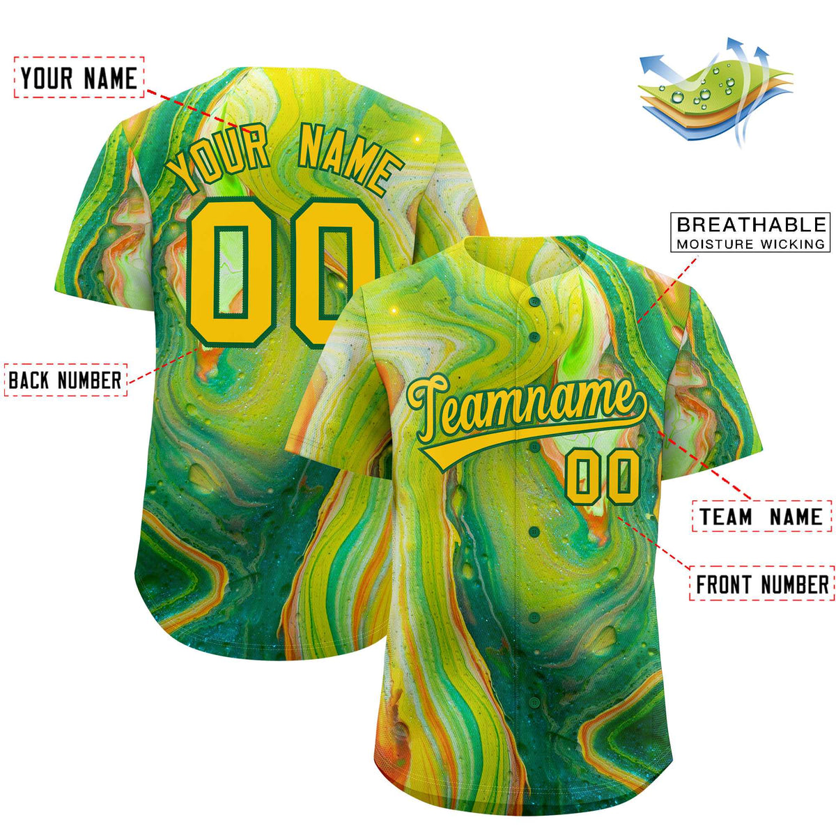 Custom Multi Color Split Fashion Fluid Pattern Authentic Baseball Jersey