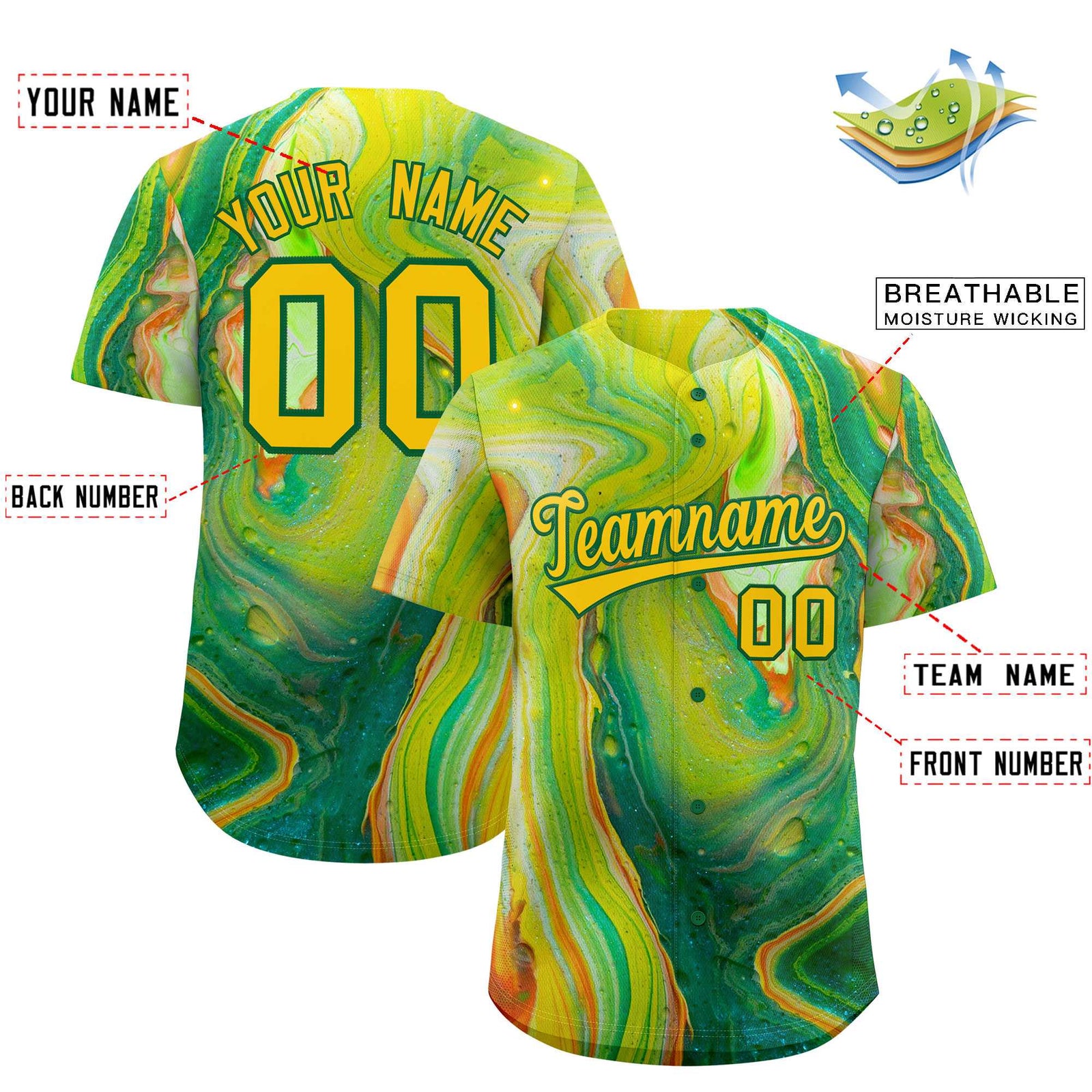Custom Multi Color Split Fashion Fluid Pattern Authentic Baseball Jersey
