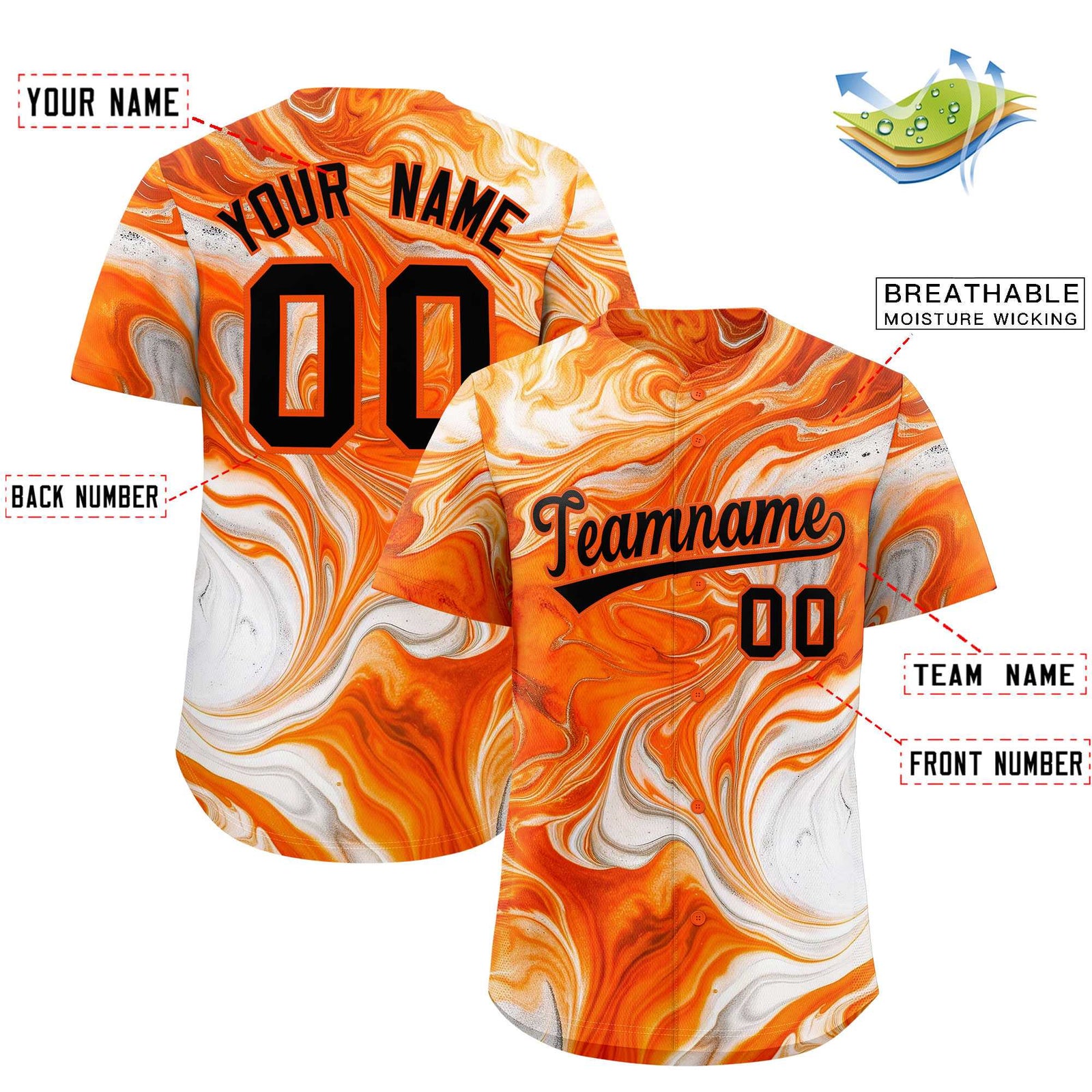 Custom Multi Color Split Fashion Fluid Pattern Authentic Baseball Jersey