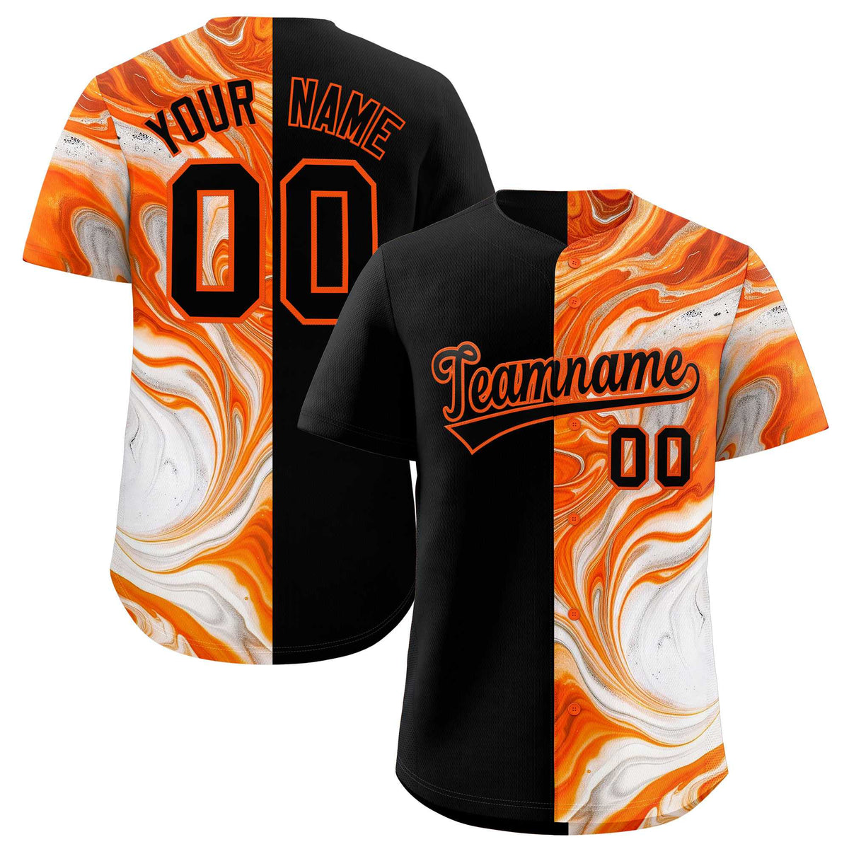 Custom Black Split Fashion Fluid Pattern Authentic Baseball Jersey