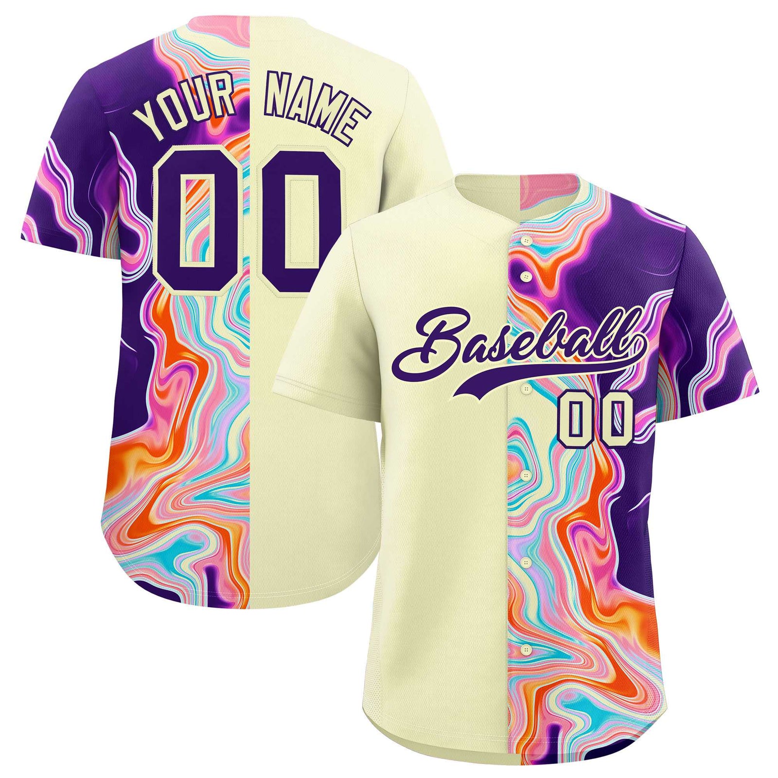 Custom Cream Split Fashion Fluid Pattern Authentic Baseball Jersey