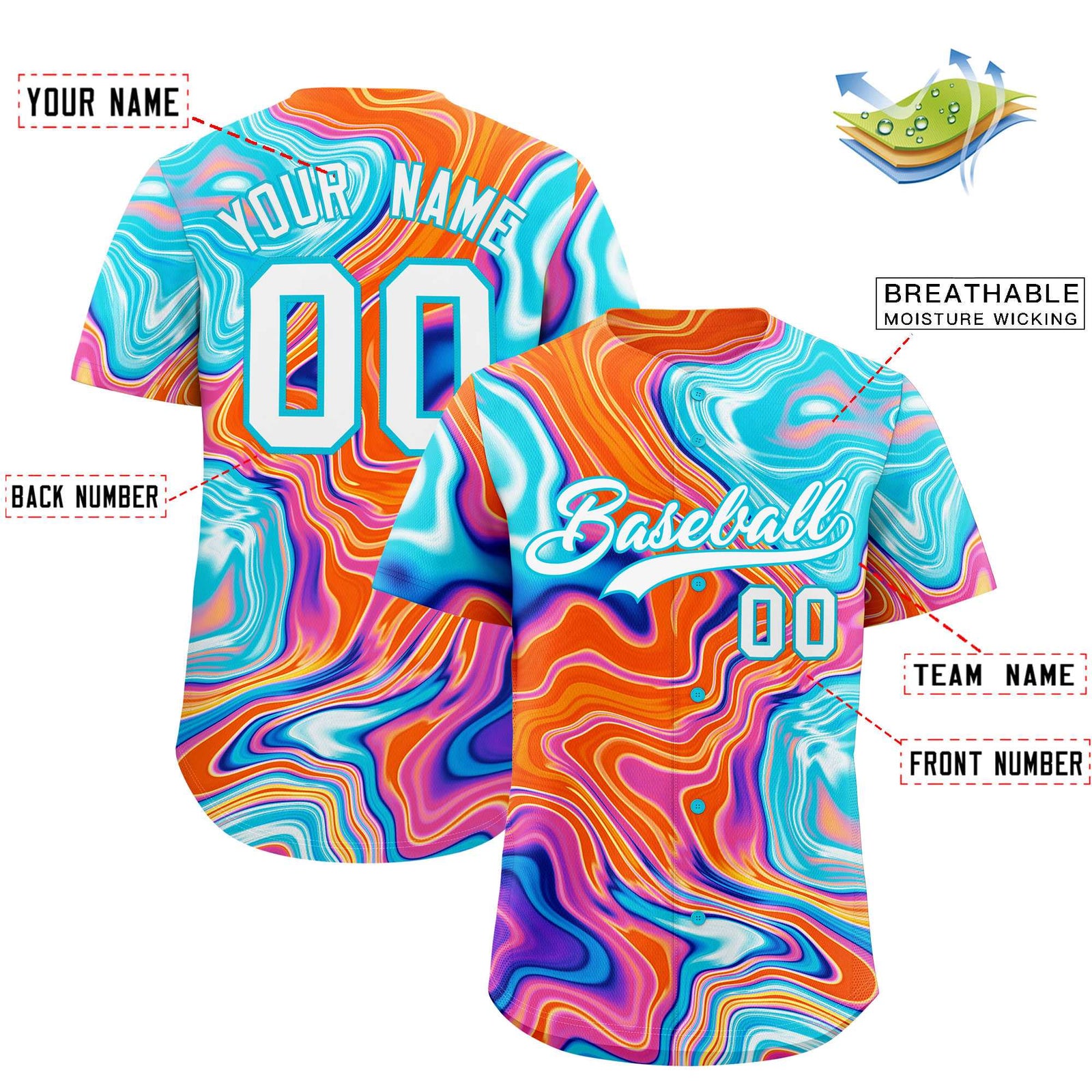 Custom Multi Color Split Fashion Fluid Pattern Authentic Baseball Jersey