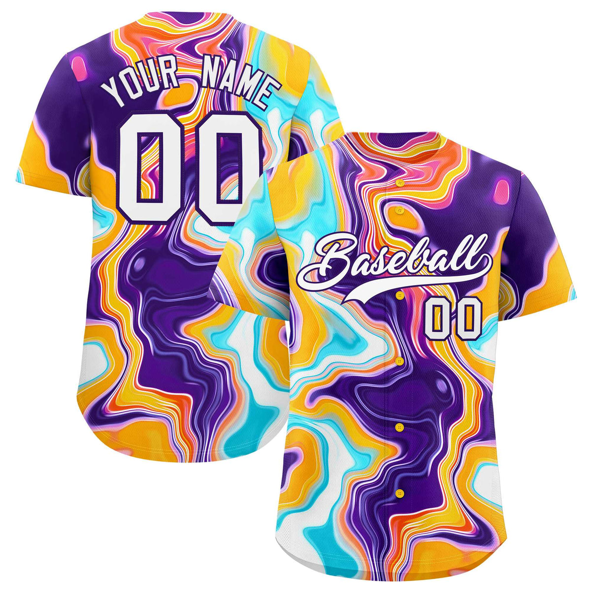 Custom Multi Color Split Fashion Fluid Pattern Authentic Baseball Jersey