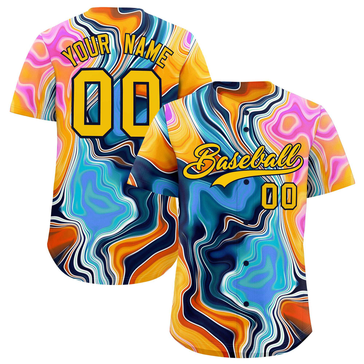 Custom Multi Color Split Fashion Fluid Pattern Authentic Baseball Jersey