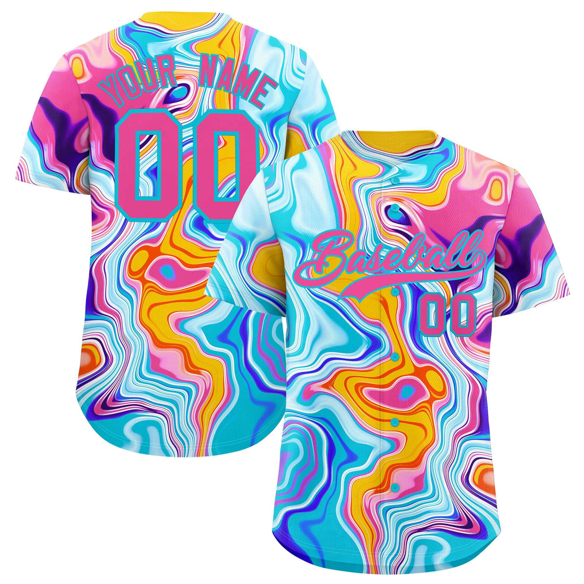 Custom Multi Color Split Fashion Fluid Pattern Authentic Baseball Jersey