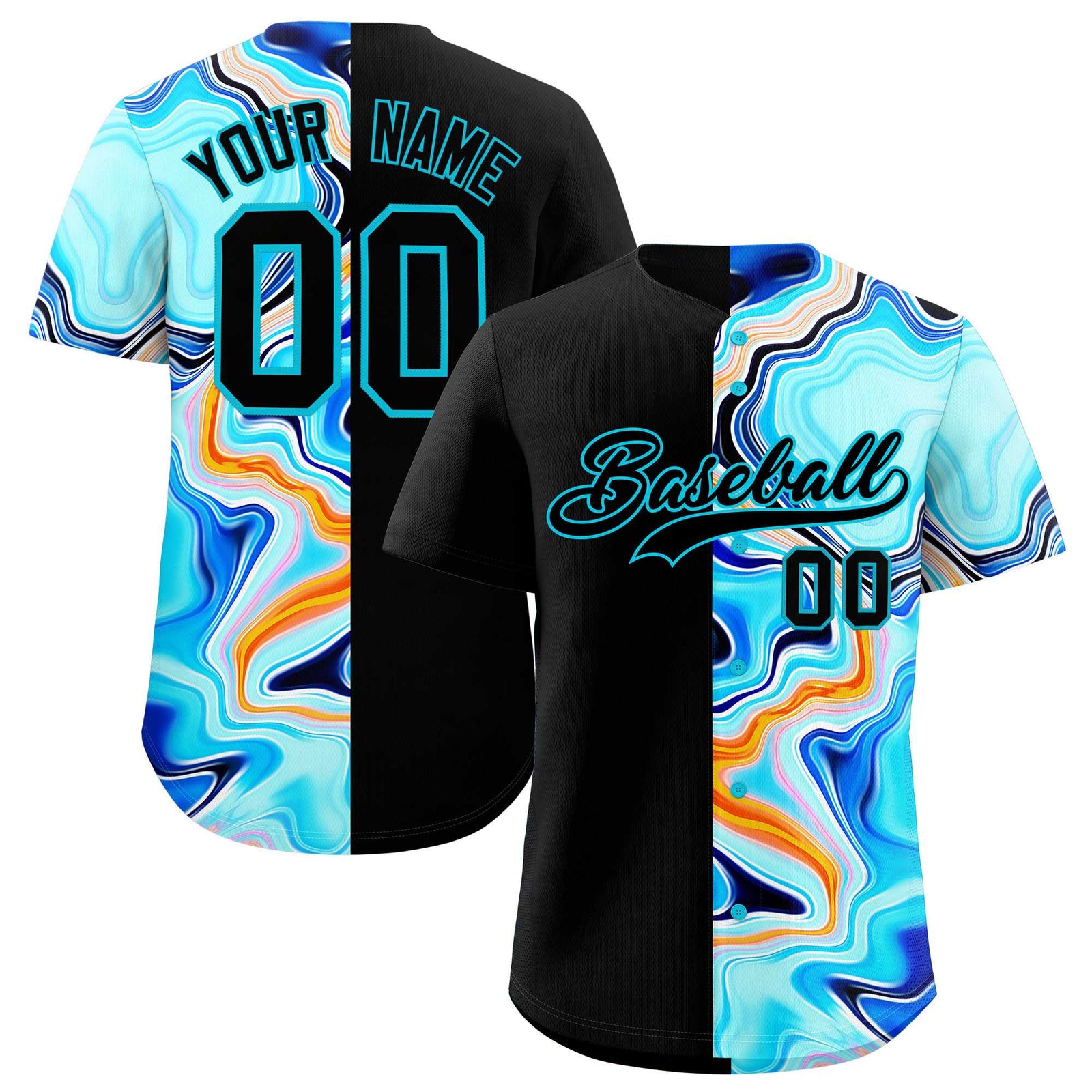 Custom Black Split Fashion Fluid Pattern Authentic Baseball Jersey
