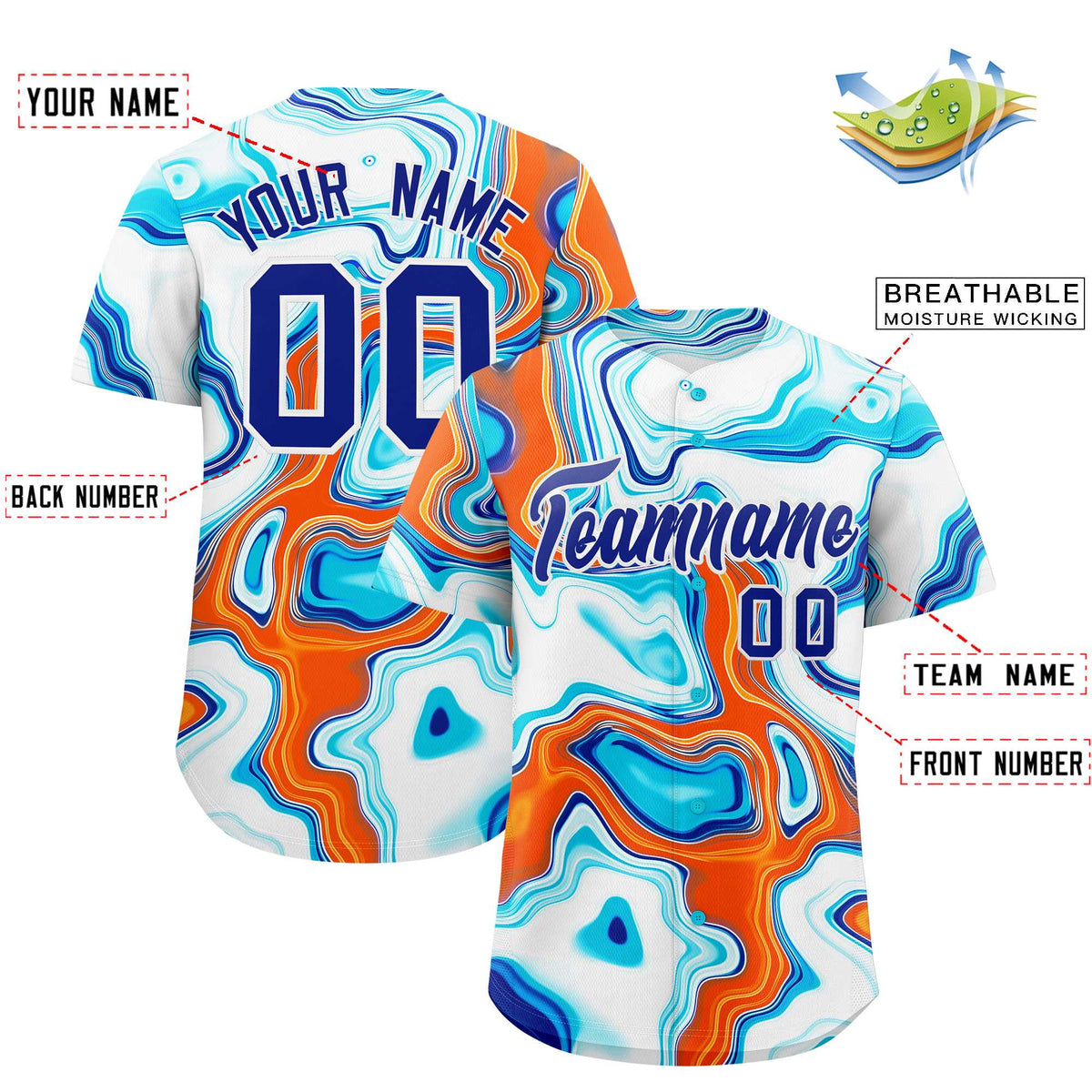Custom Multi Color Split Fashion Fluid Pattern Authentic Baseball Jersey