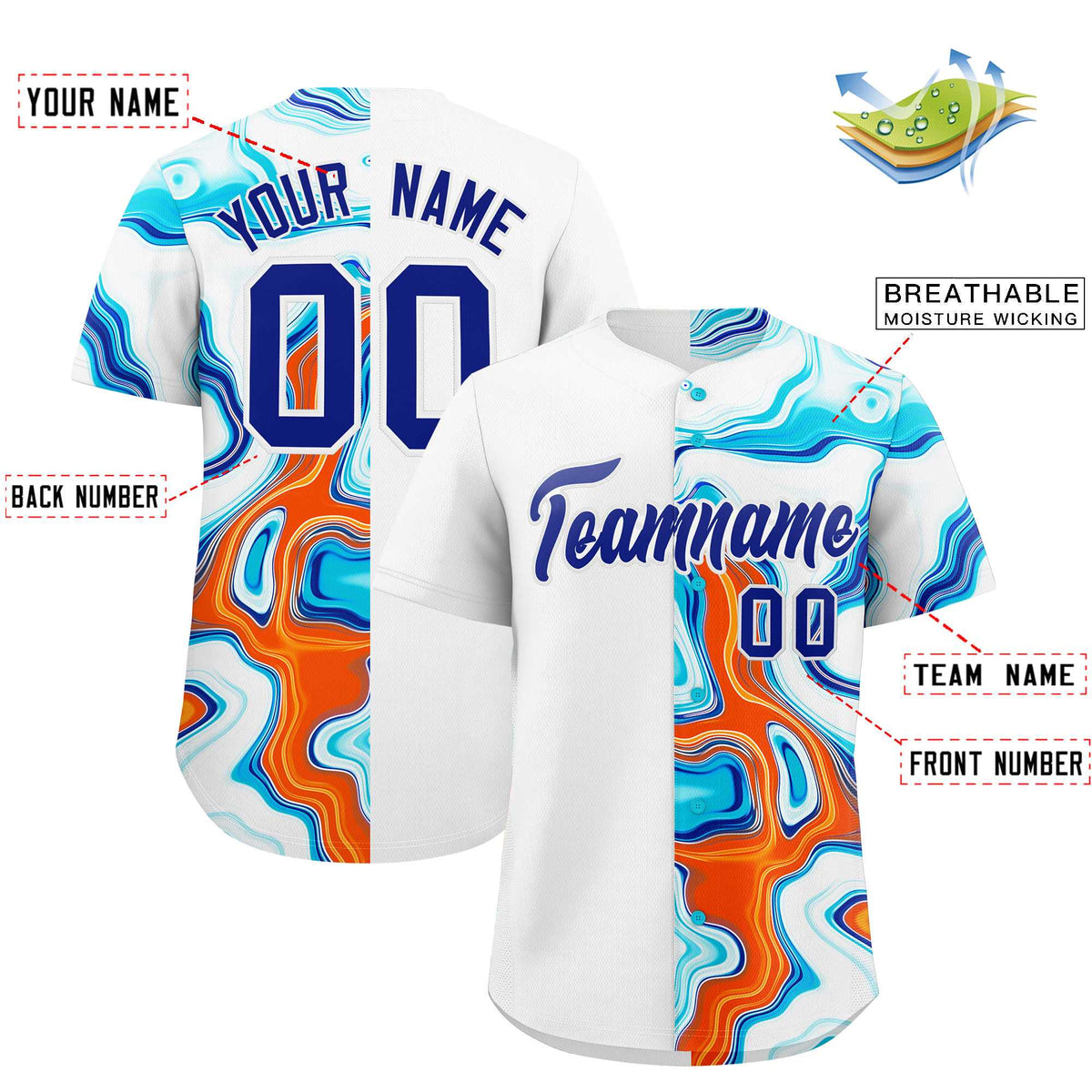 Custom White Split Fashion Fluid Pattern Authentic Baseball Jersey