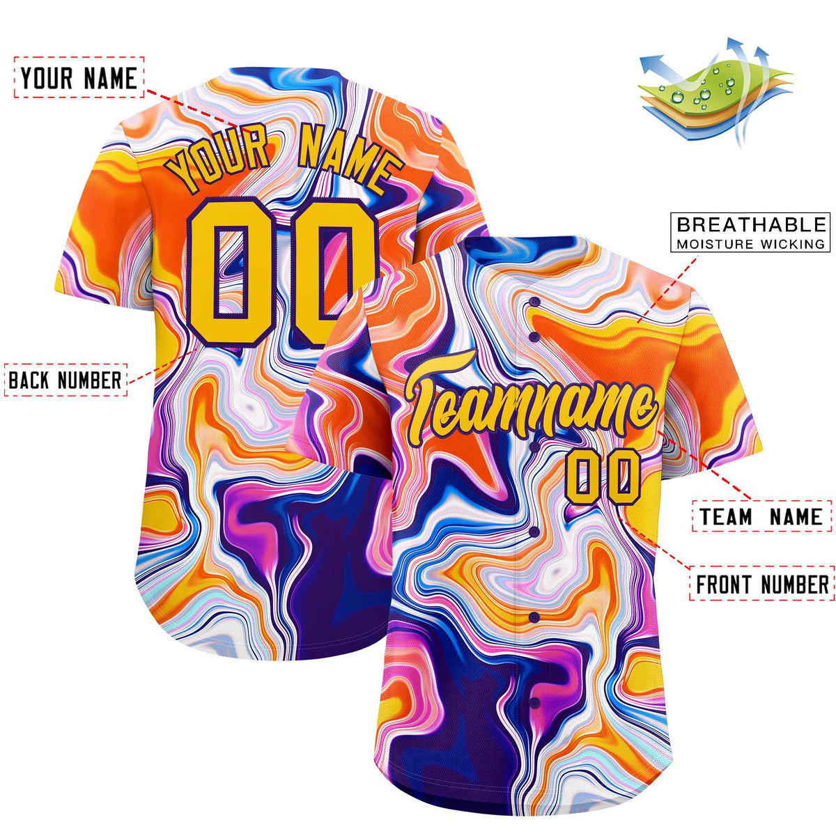 Custom Multi Color Split Fashion Fluid Pattern Authentic Baseball Jersey