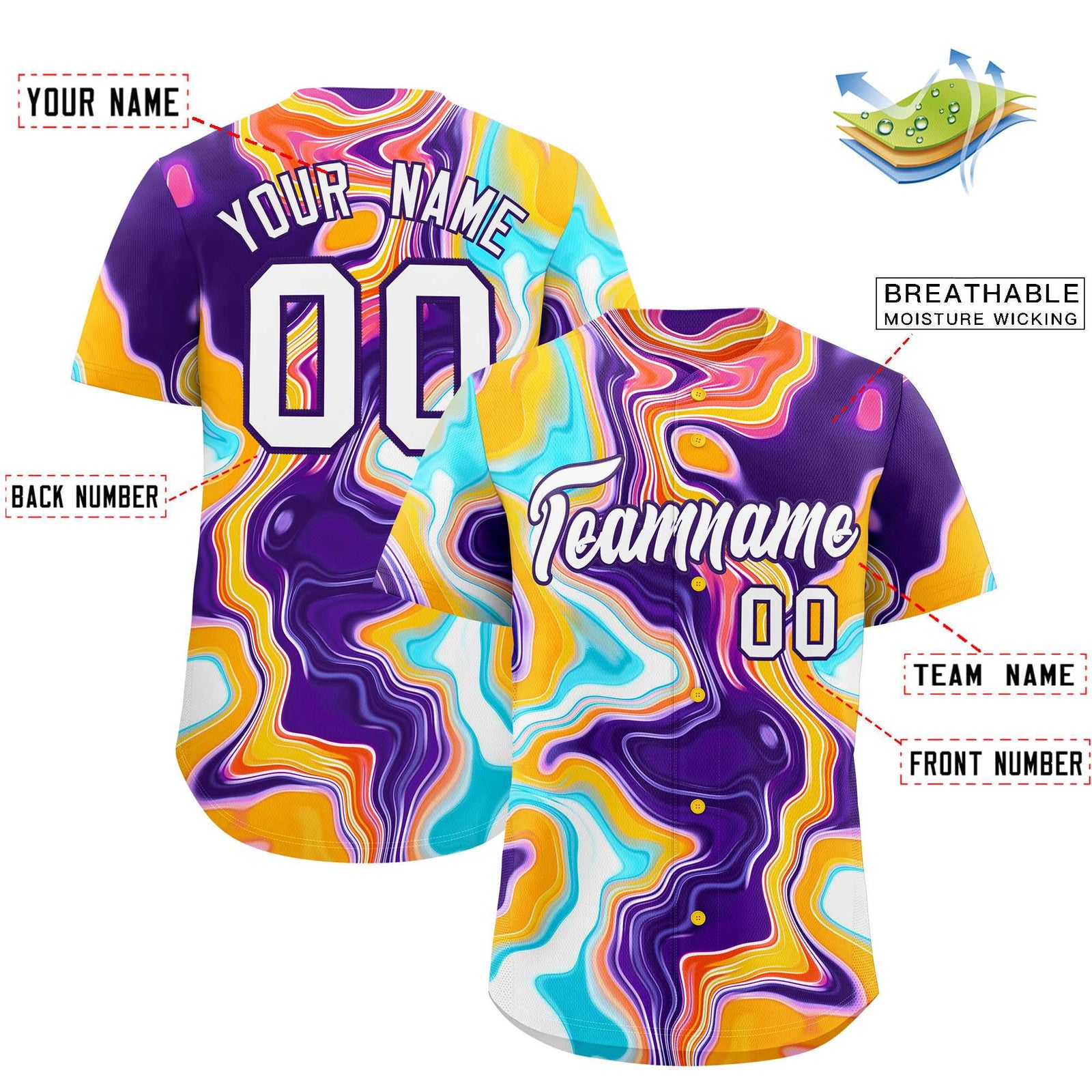 Custom Multi Color Split Fashion Fluid Pattern Authentic Baseball Jersey
