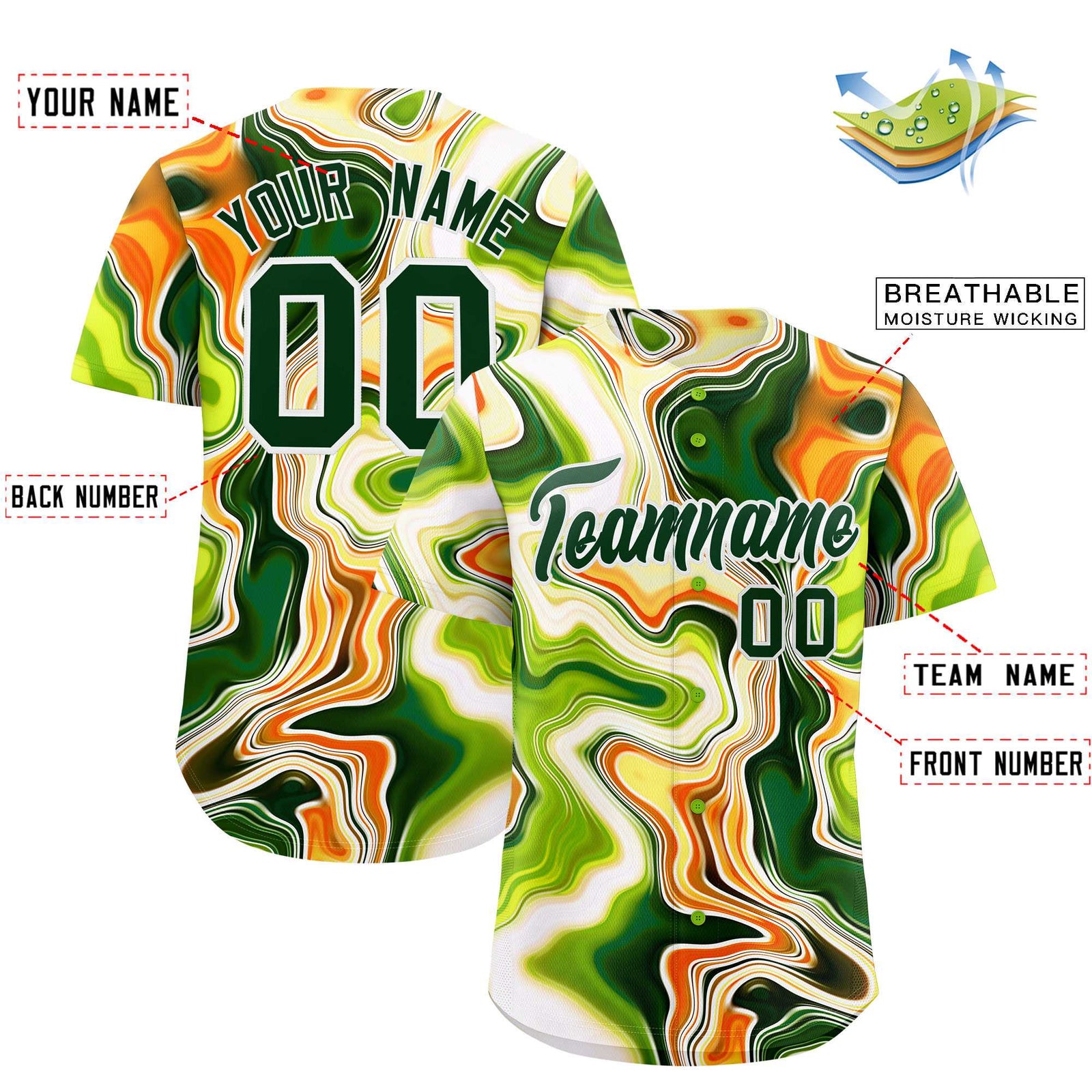 Custom Multi Color Split Fashion Fluid Pattern Authentic Baseball Jersey