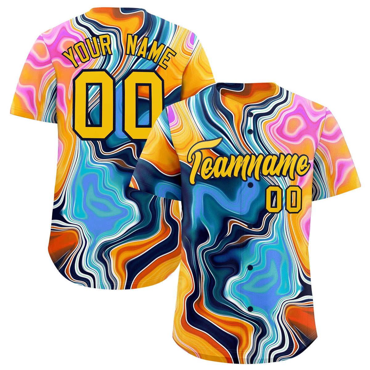 Custom Multi Color Split Fashion Fluid Pattern Authentic Baseball Jersey