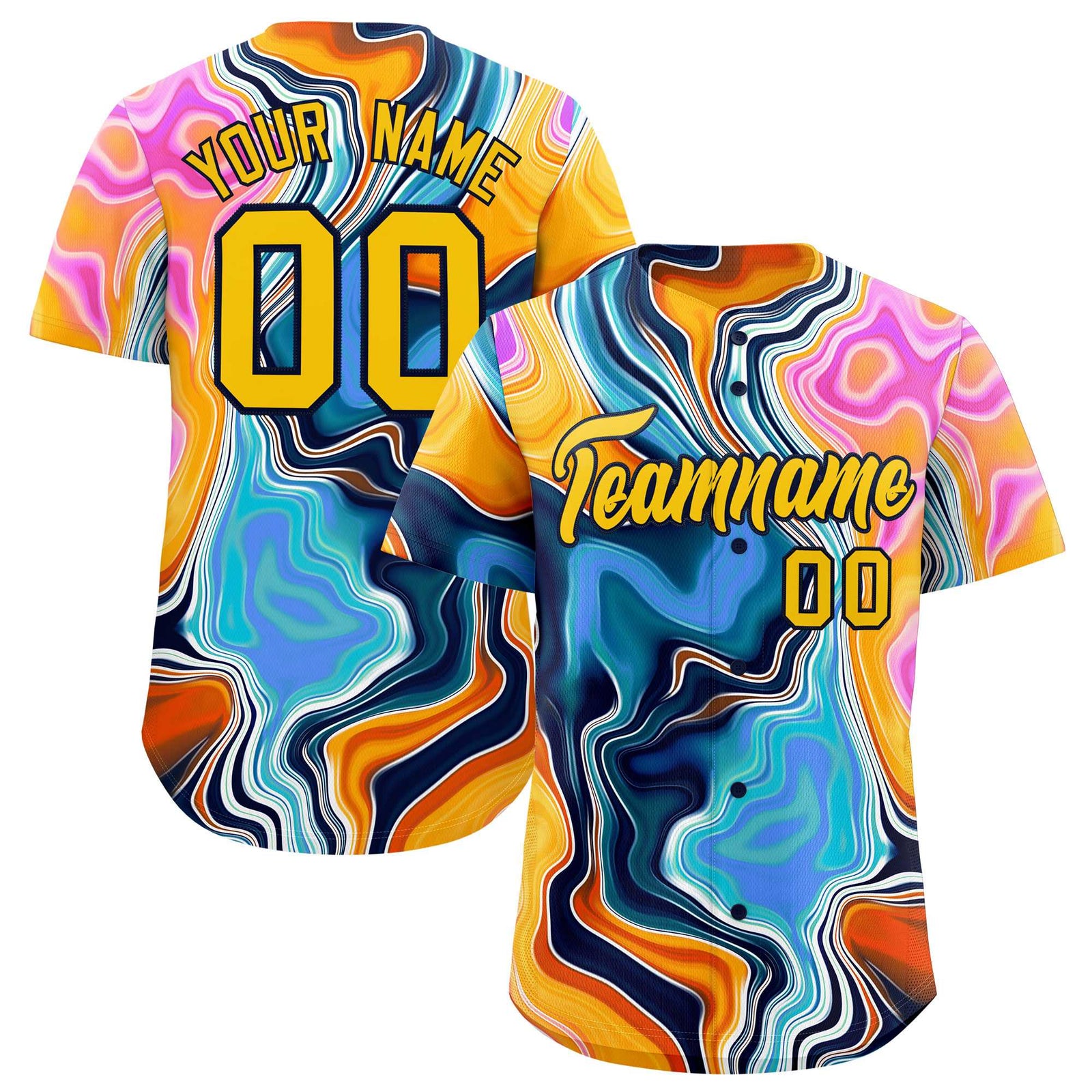 Custom Multi Color Split Fashion Fluid Pattern Authentic Baseball Jersey