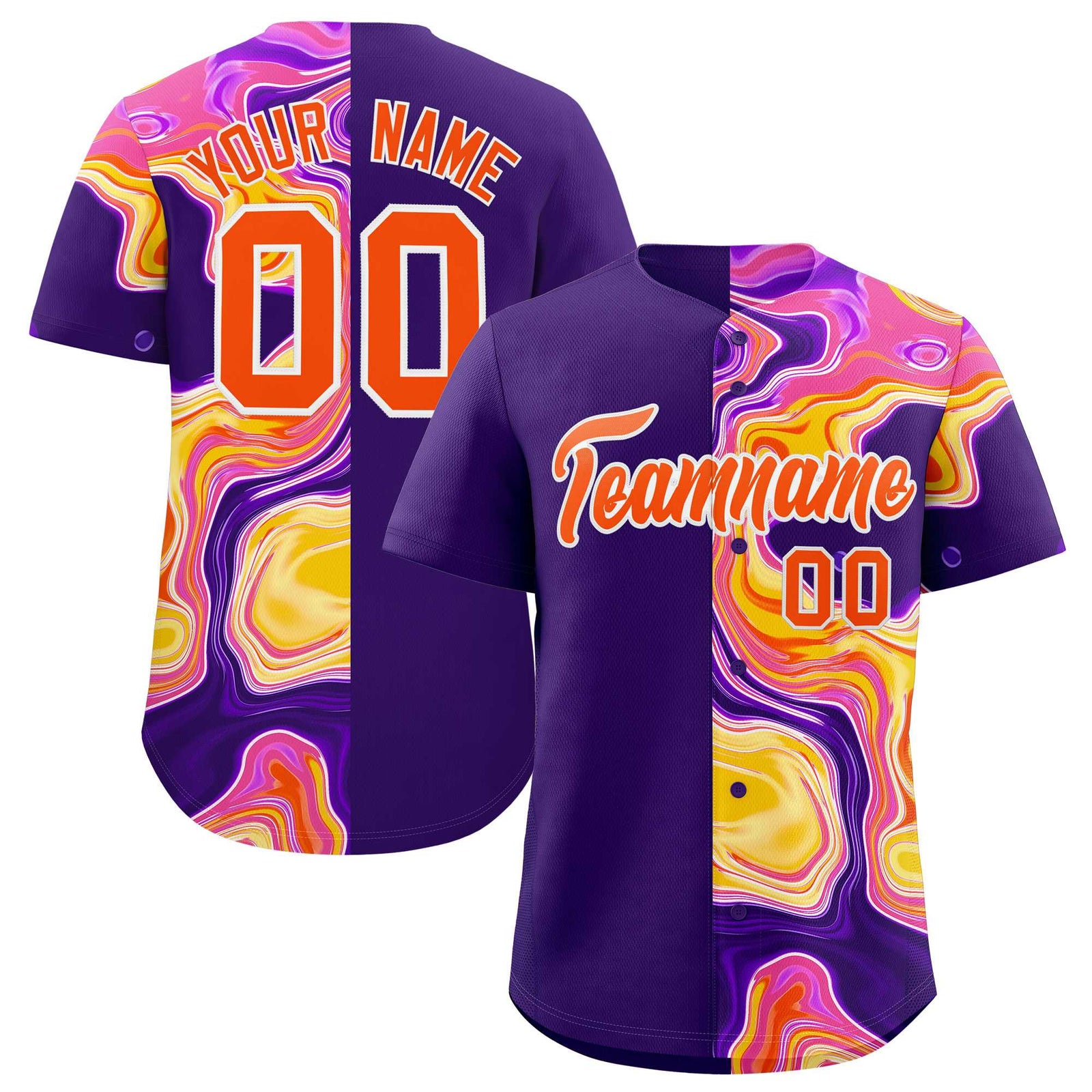 Custom Purple Split Fashion Fluid Pattern Authentic Baseball Jersey