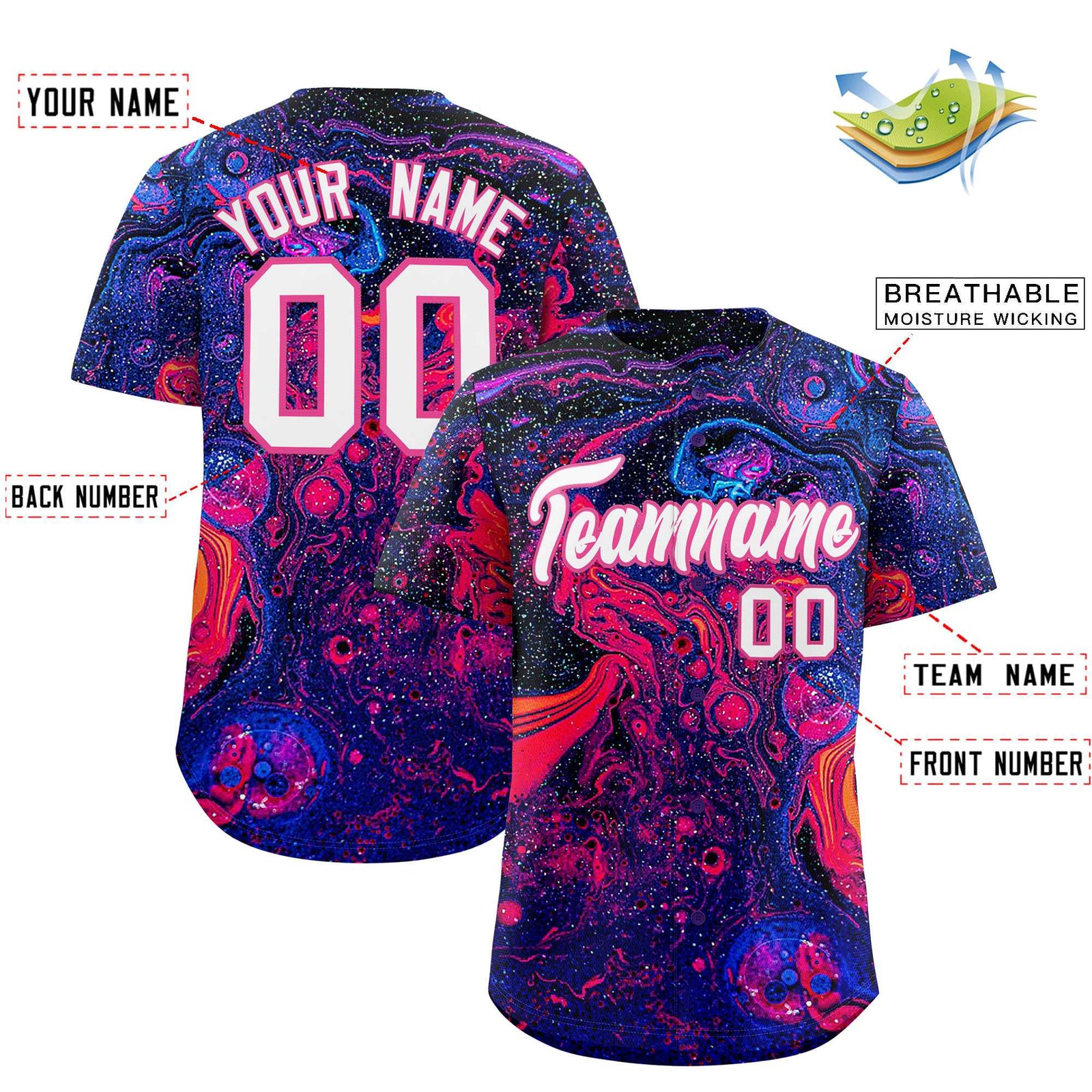 Custom Multi Color Split Fashion Fluid Pattern Authentic Baseball Jersey