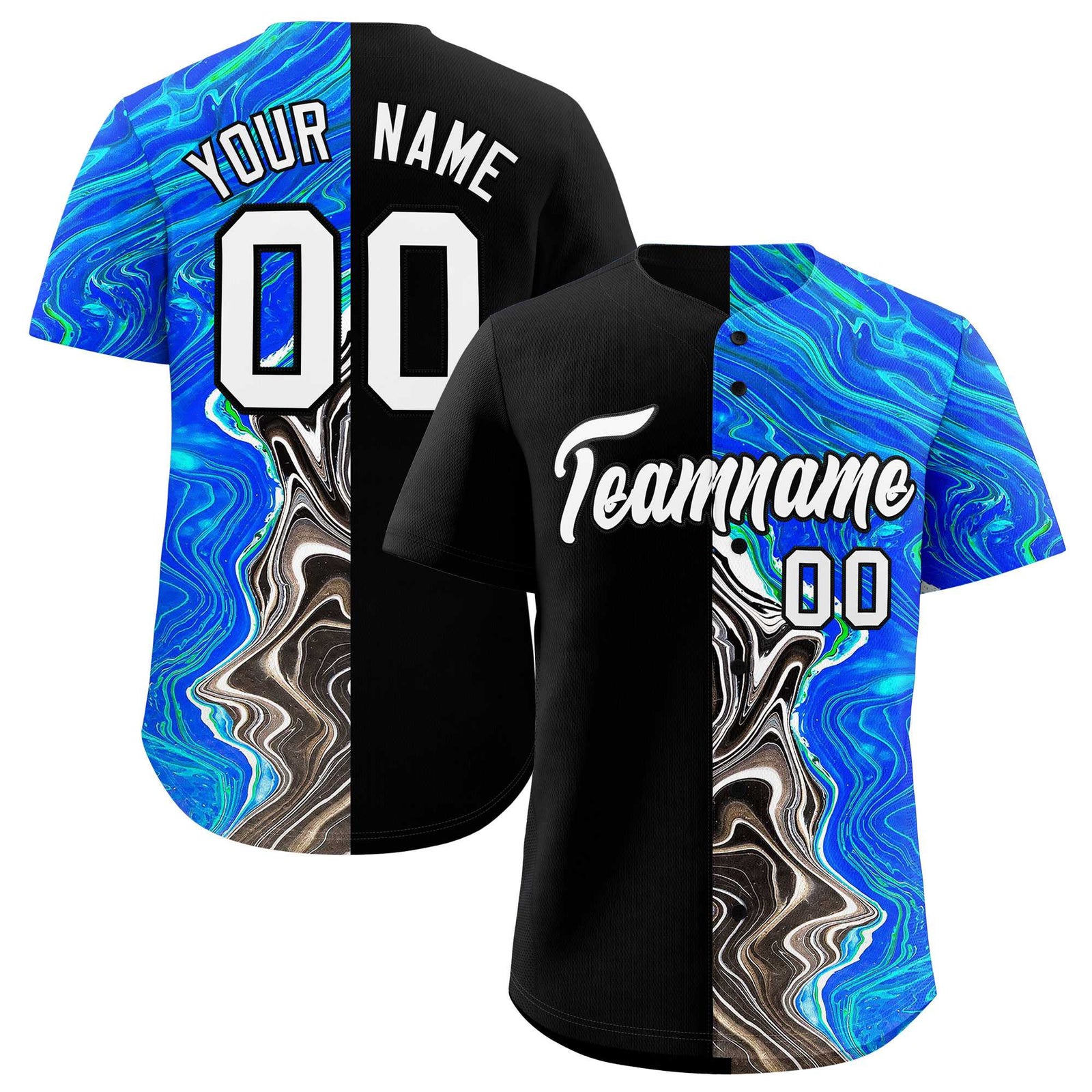 Custom Black Split Fashion Fluid Pattern Authentic Baseball Jersey