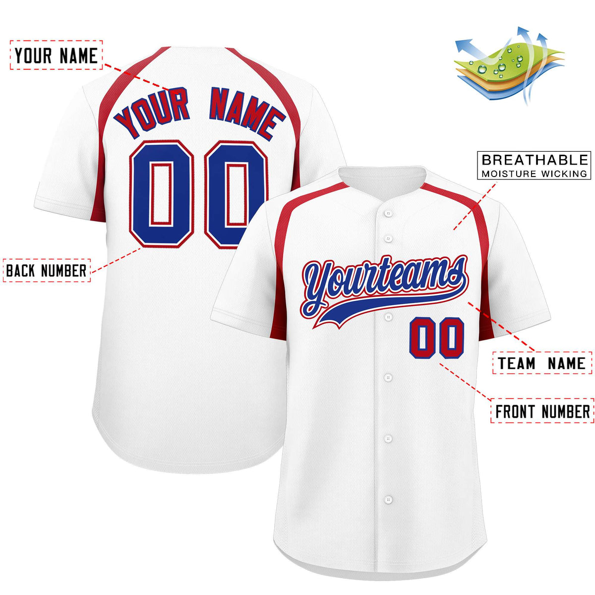 Custom White Red Personalized Color Block Authentic Baseball Jersey