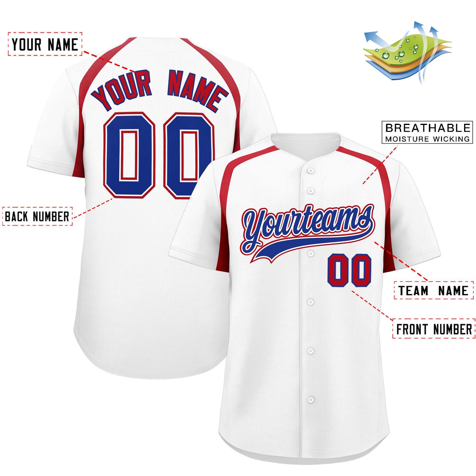 Custom White Red Personalized Color Block Authentic Baseball Jersey