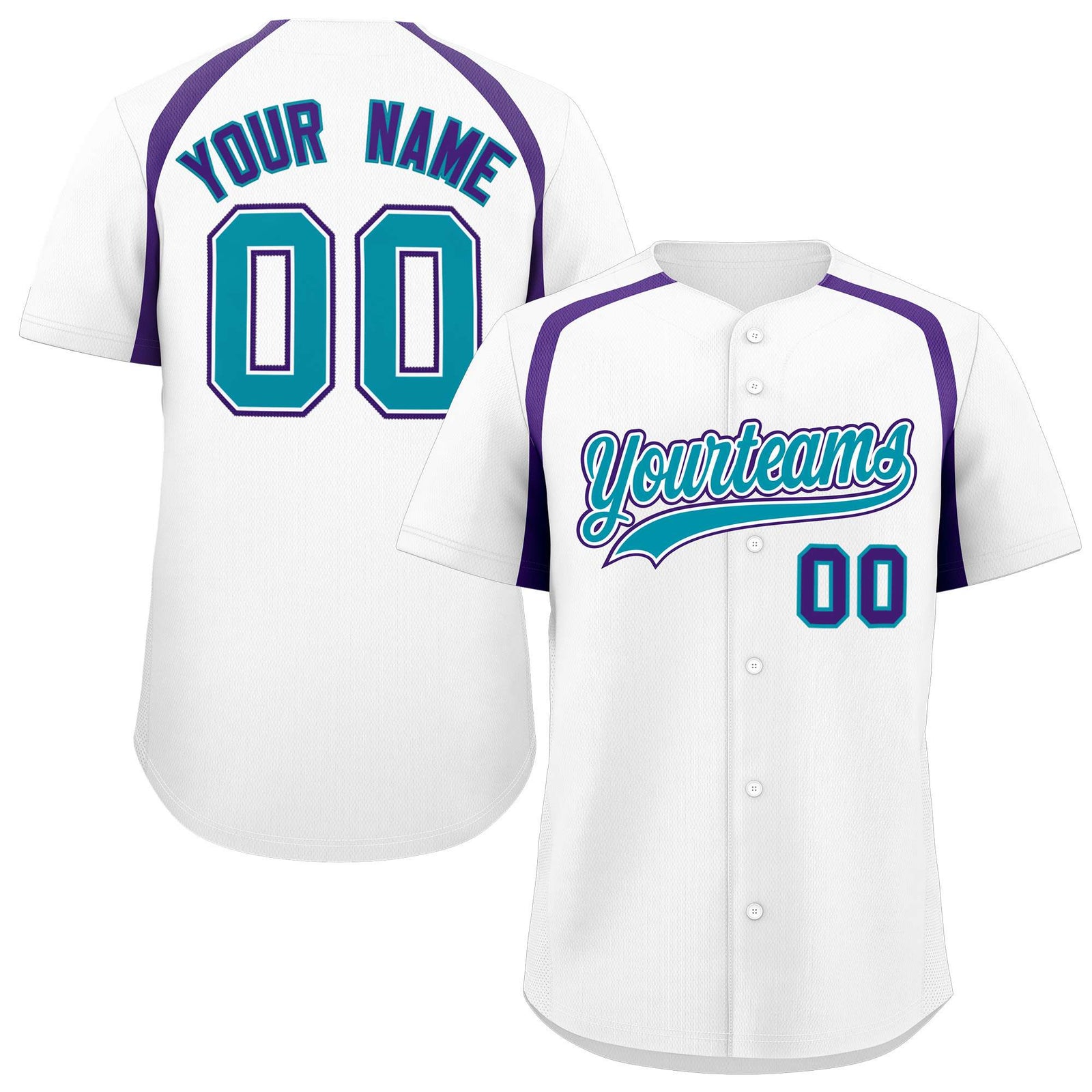 Custom White Purple Personalized Color Block Authentic Baseball Jersey
