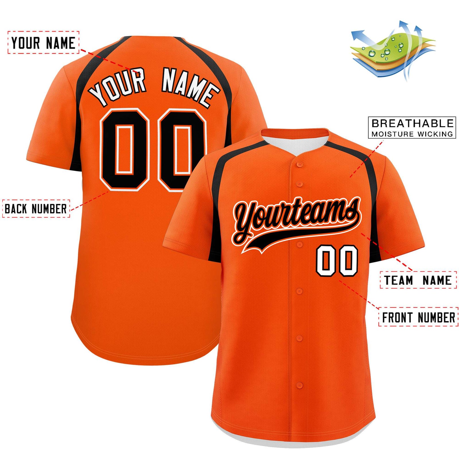 Custom Orange Black Personalized Color Block Authentic Baseball Jersey