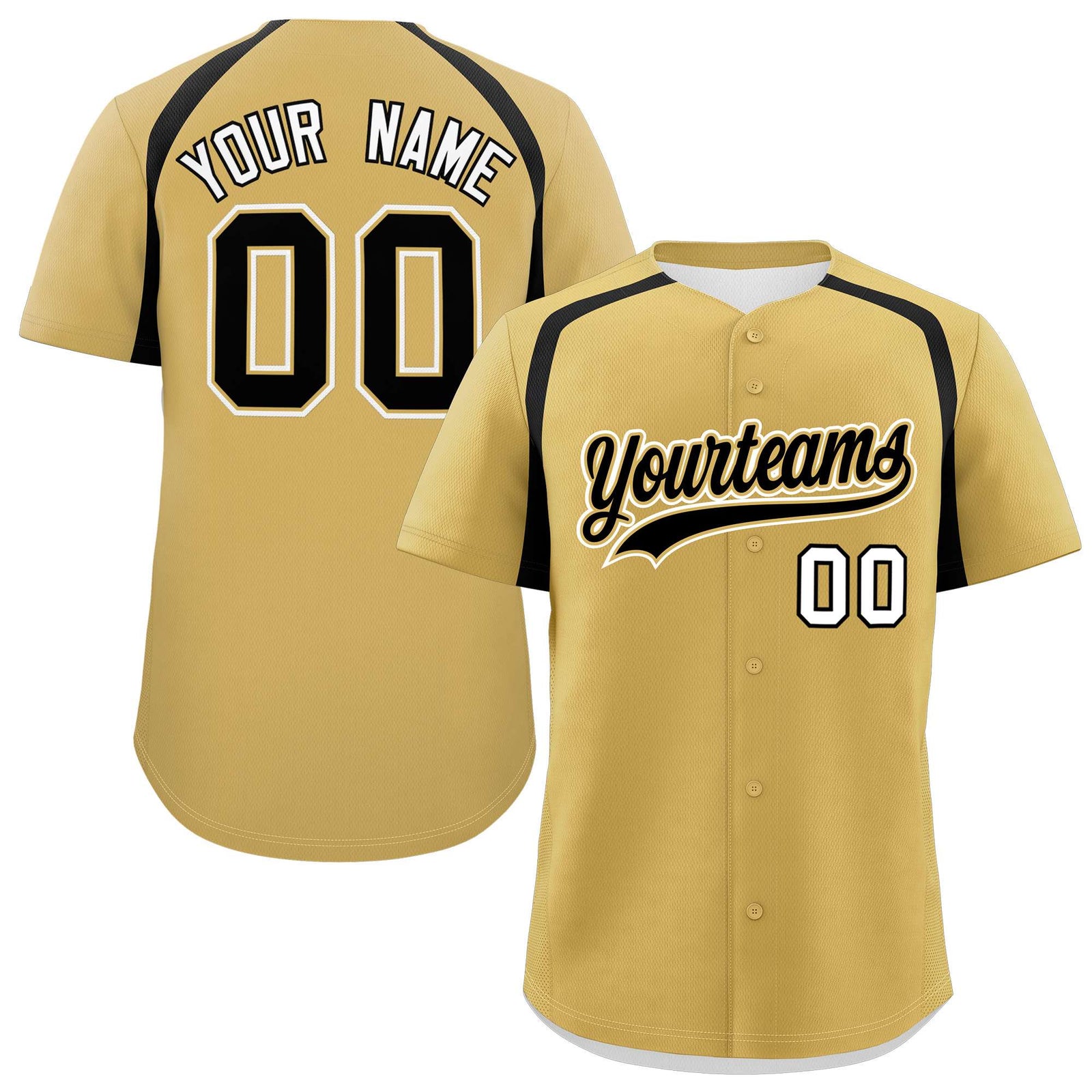 Custom Old Gold Black Personalized Color Block Authentic Baseball Jersey