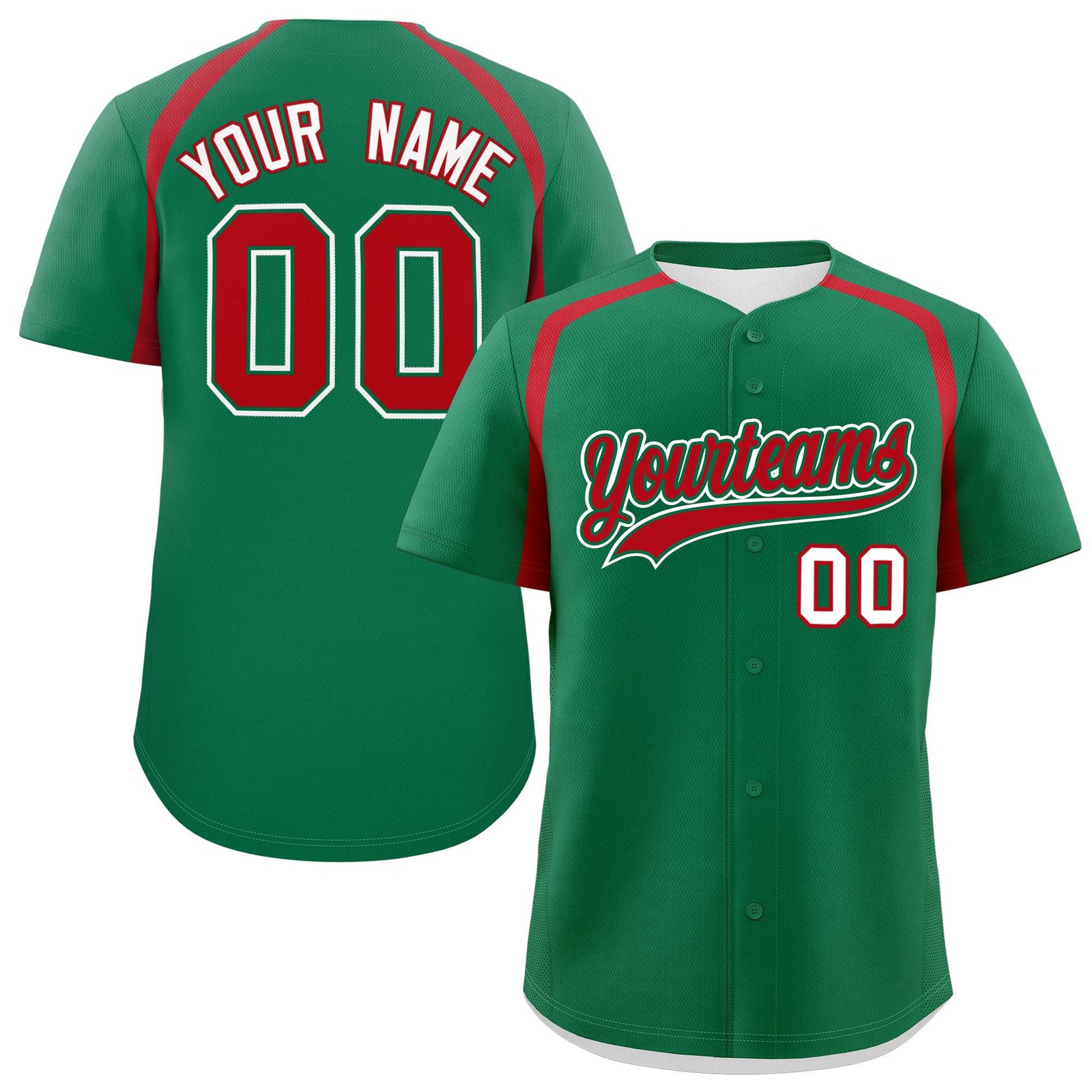 Custom Kelly Green Red Personalized Color Block Authentic Baseball Jersey