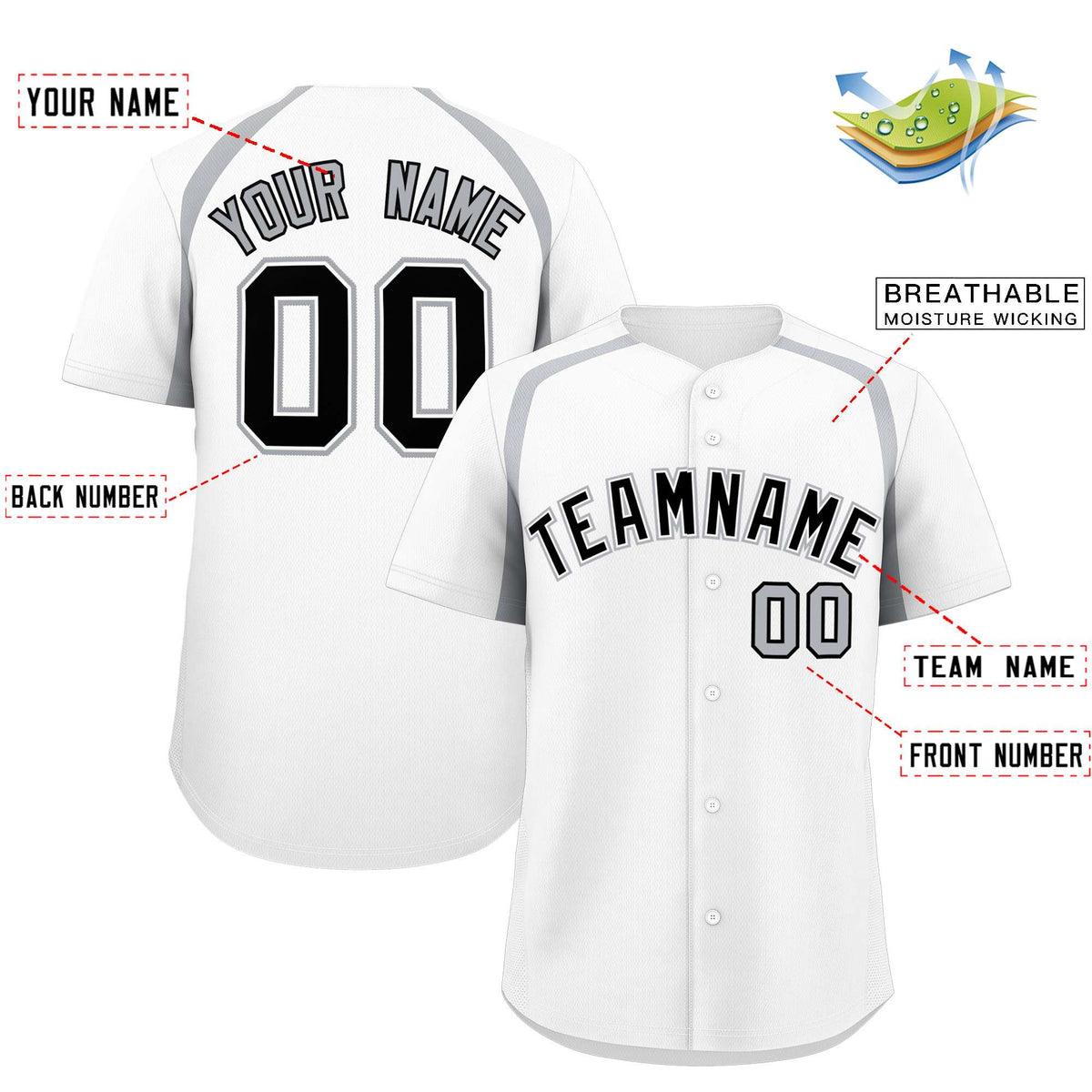Custom White Silver Personalized Color Block Authentic Baseball Jersey