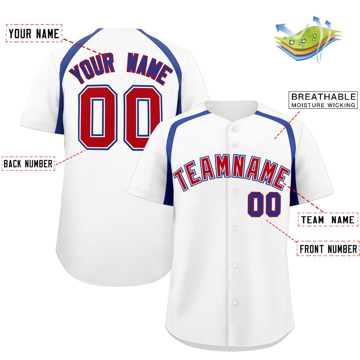 Custom White Royal Personalized Color Block Authentic Baseball Jersey
