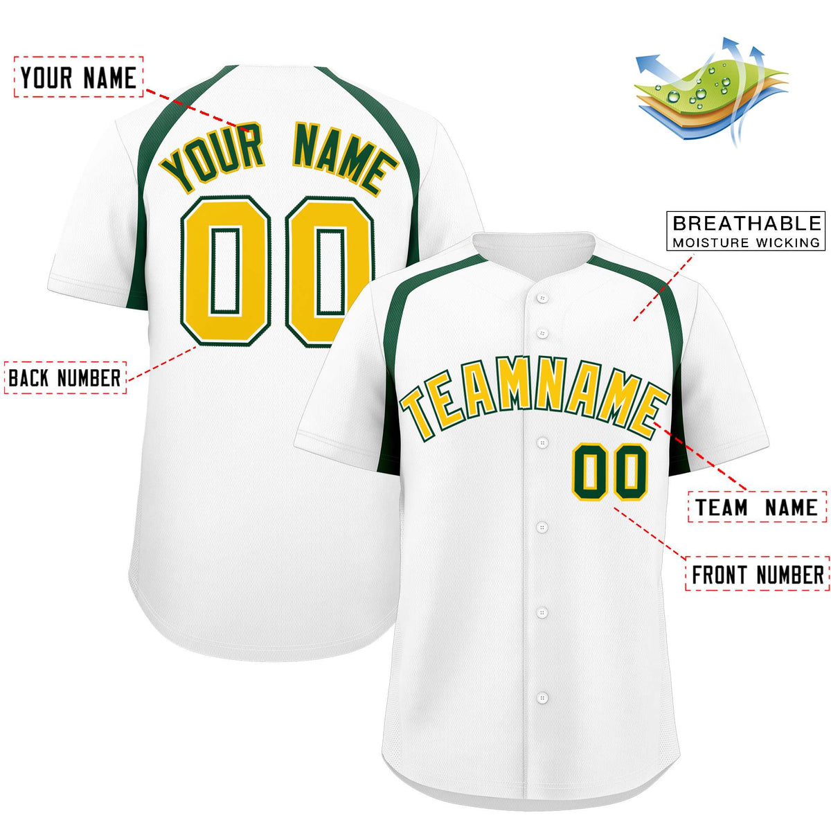 Custom White Kelly Green Personalized Color Block Authentic Baseball Jersey