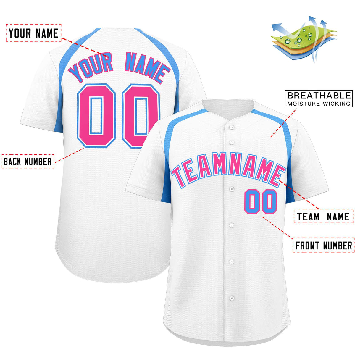 Custom White Powder Blue Personalized Color Block Authentic Baseball Jersey