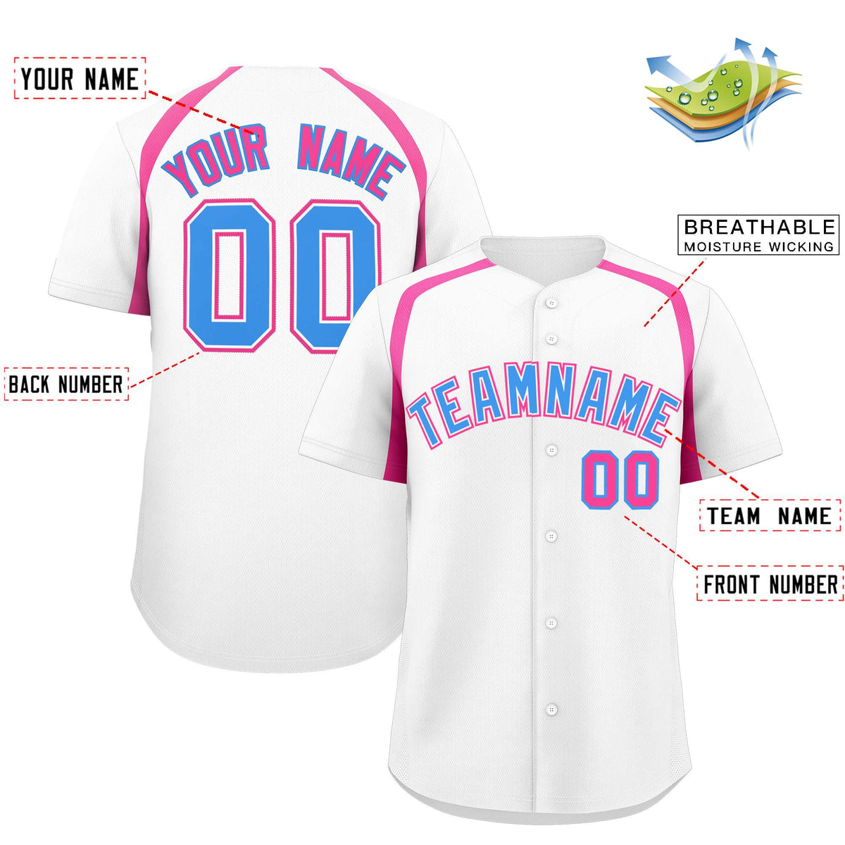 Custom White Pink Personalized Color Block Authentic Baseball Jersey