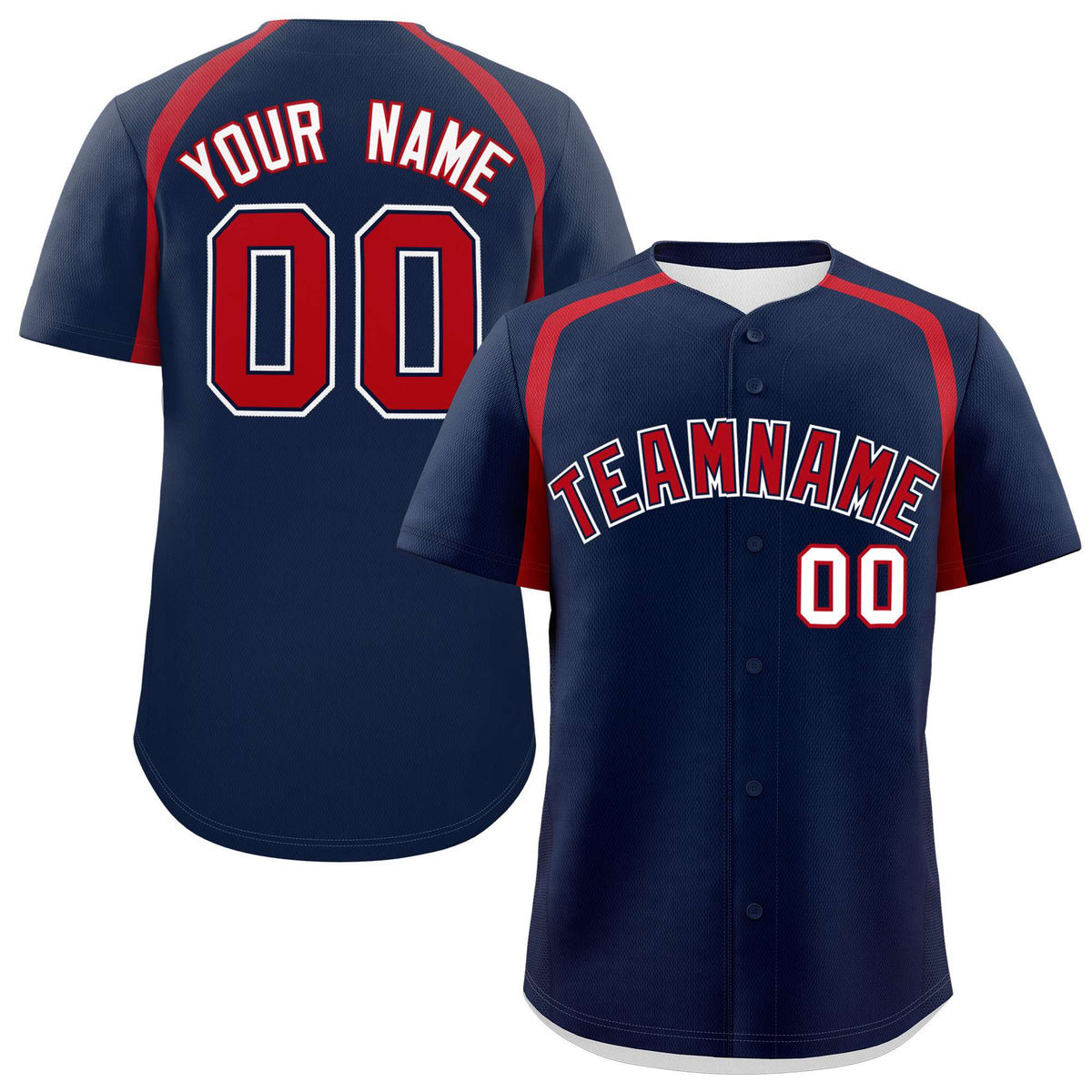 Custom Navy Red Personalized Color Block Authentic Baseball Jersey
