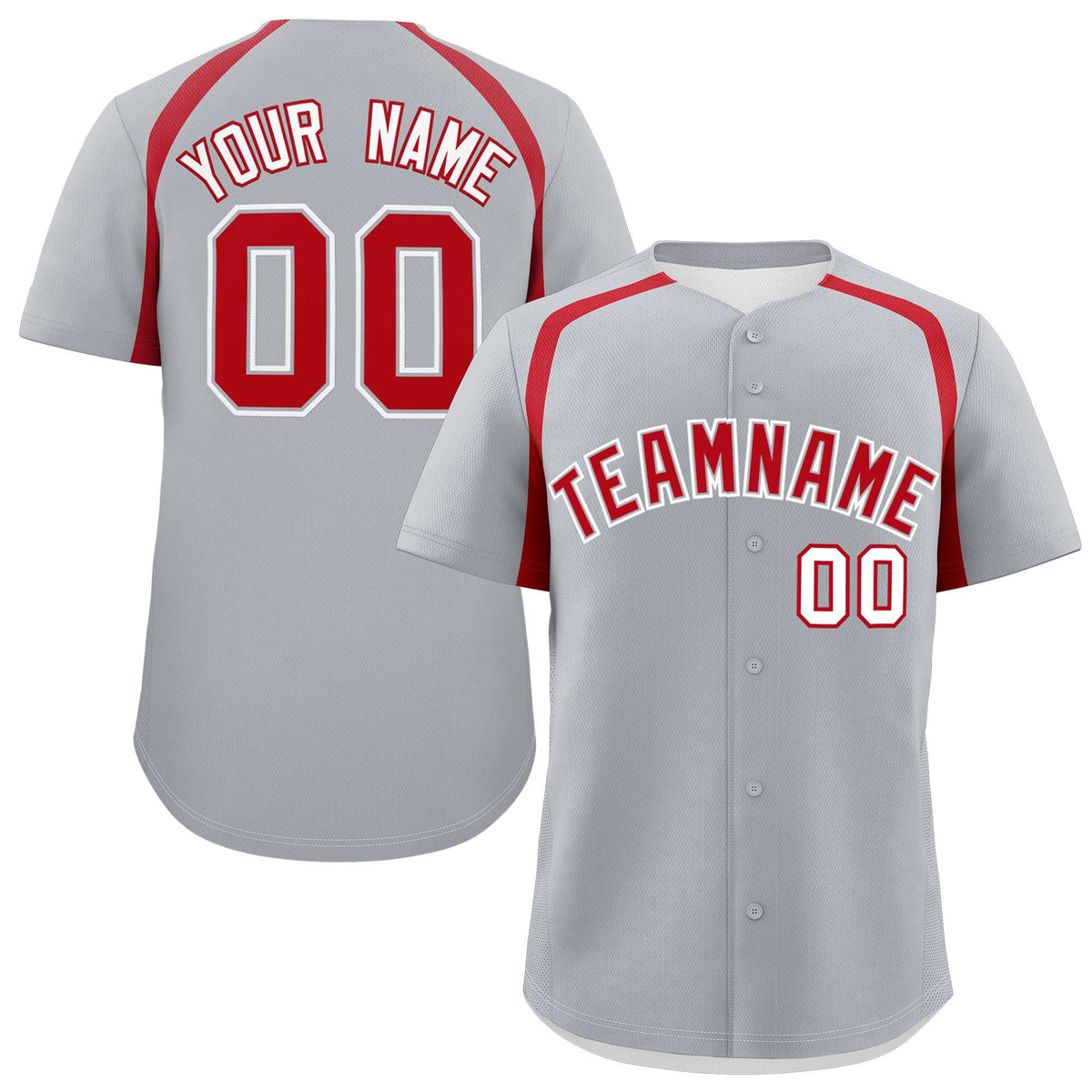 Custom Silver Red Personalized Color Block Authentic Baseball Jersey