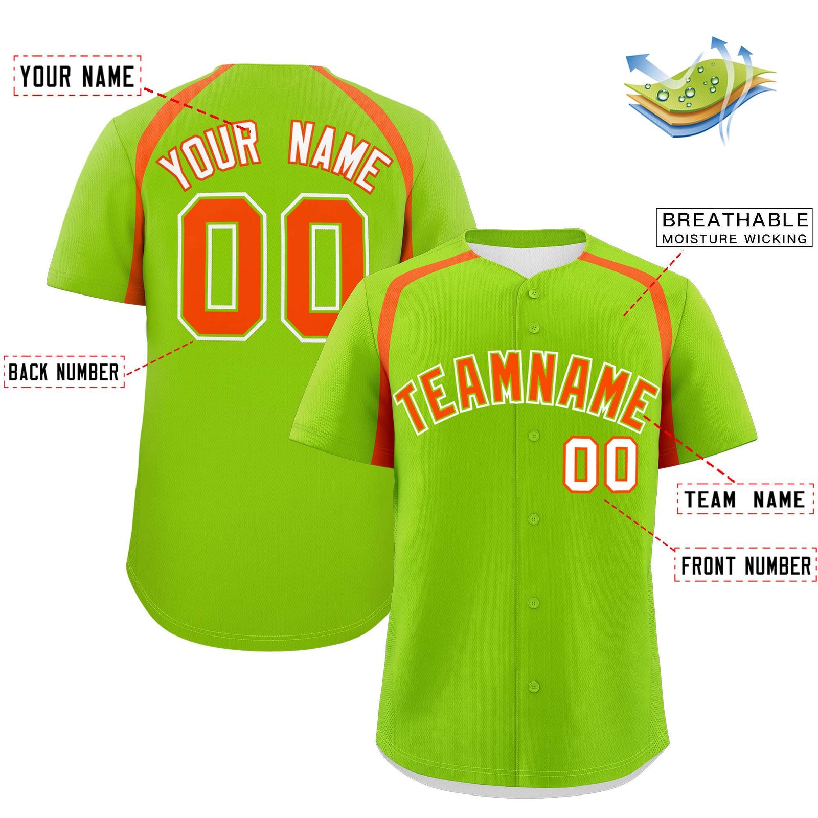 Custom Neon Green Orange Personalized Color Block Authentic Baseball Jersey