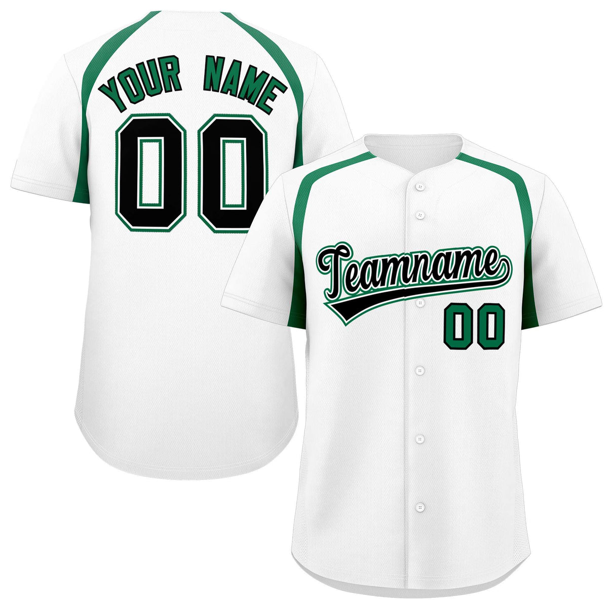 Custom White Kelly Green Personalized Color Block Authentic Baseball Jersey
