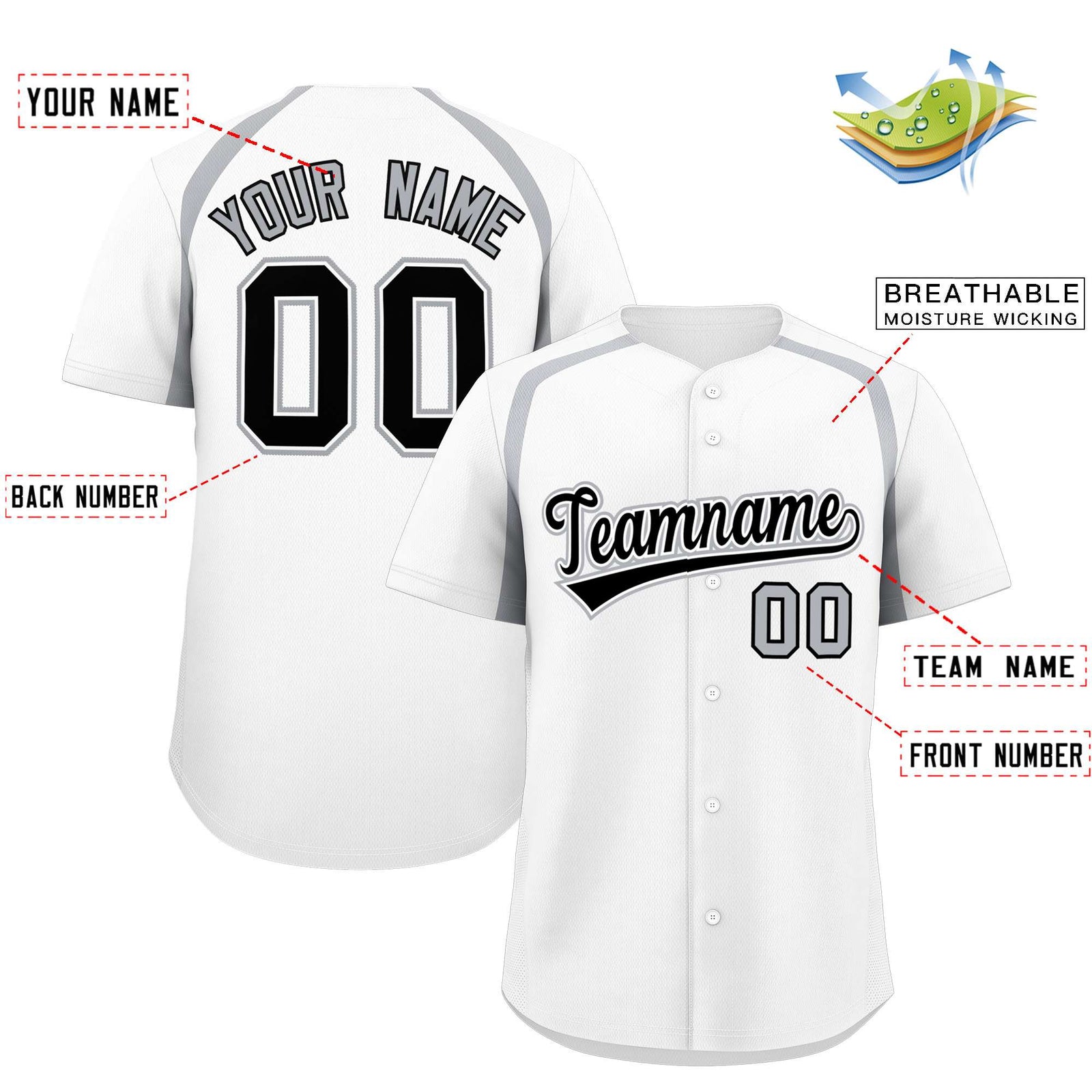 Custom White Silver Personalized Color Block Authentic Baseball Jersey