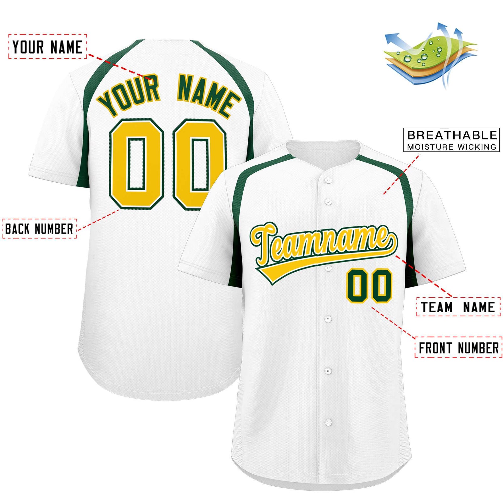 Custom White Kelly Green Personalized Color Block Authentic Baseball Jersey