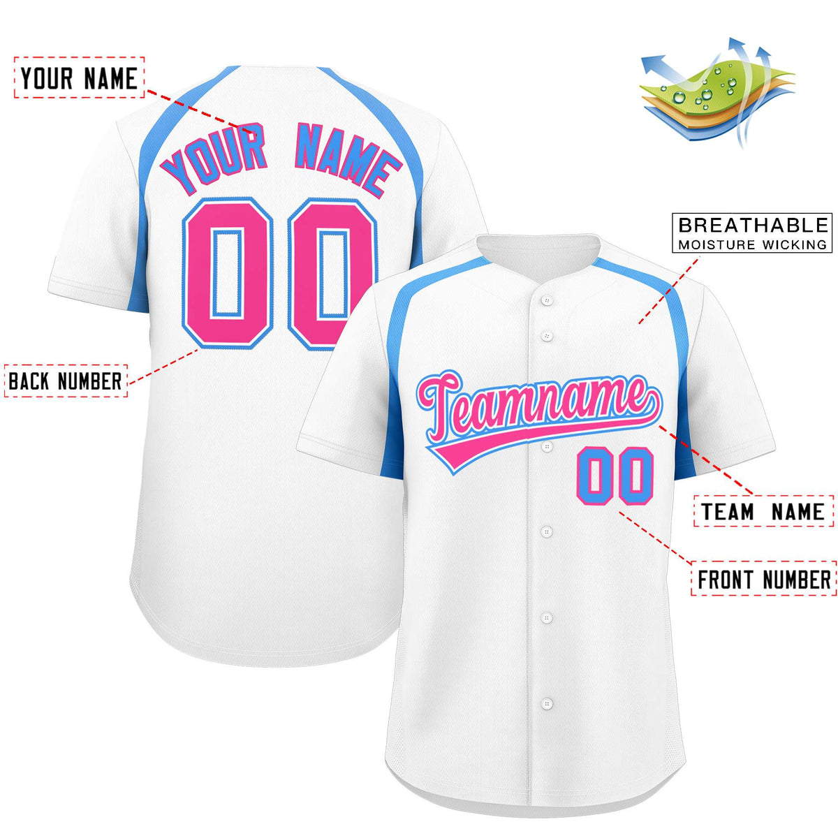 Custom White Powder Blue Personalized Color Block Authentic Baseball Jersey