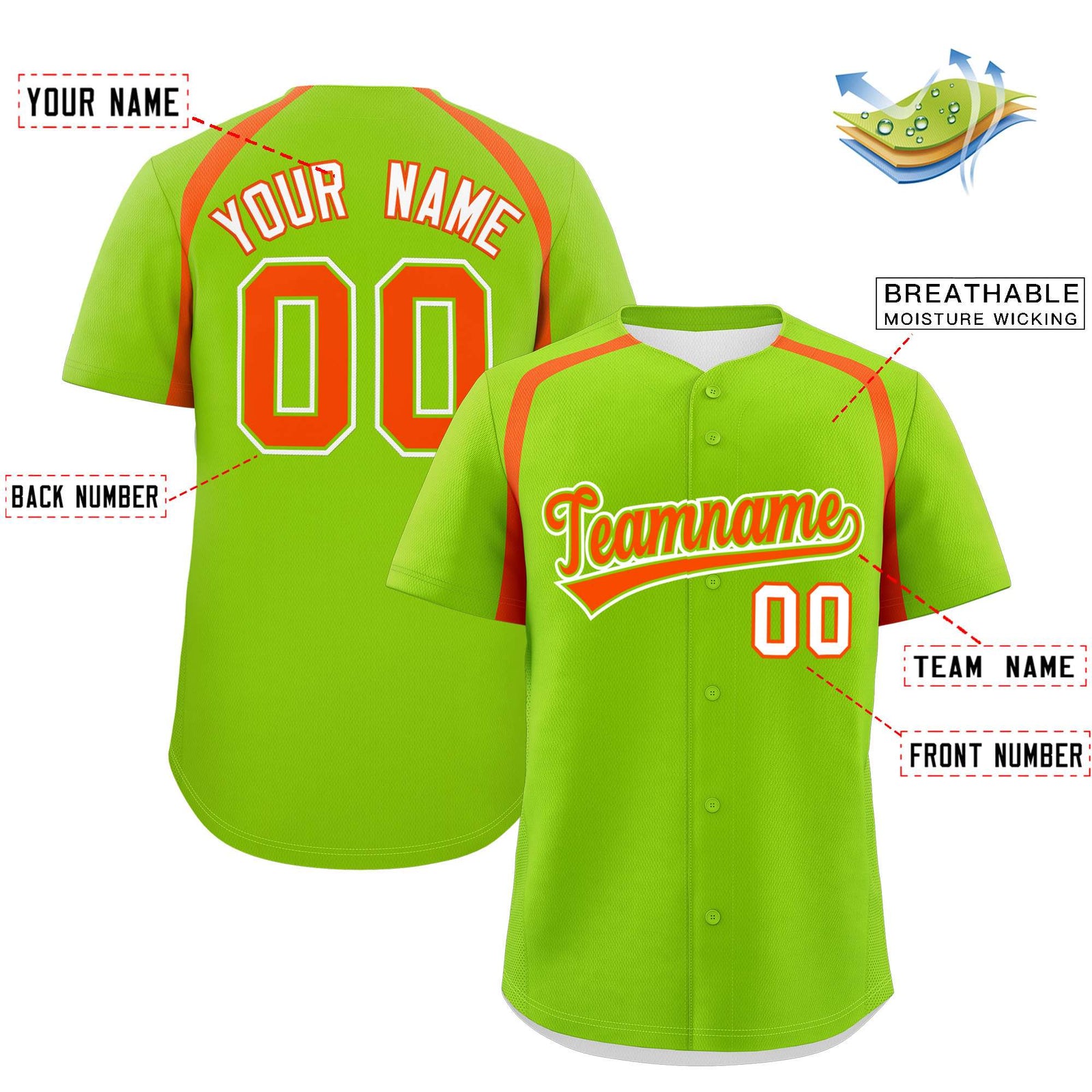 Custom Neon Green Orange Personalized Color Block Authentic Baseball Jersey