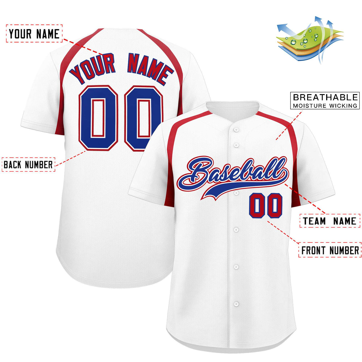 Custom White Red Personalized Color Block Authentic Baseball Jersey