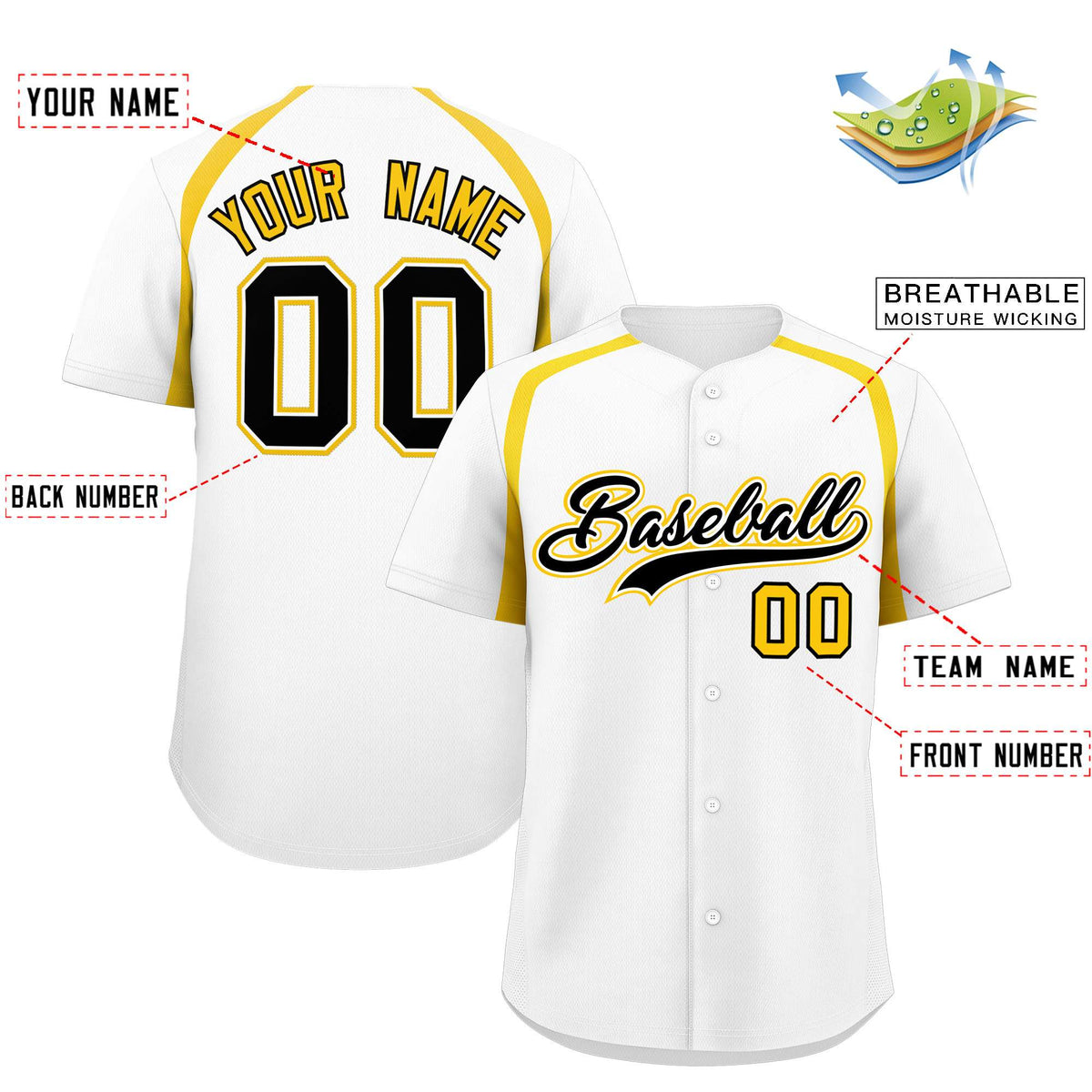 Custom White Gold Personalized Color Block Authentic Baseball Jersey