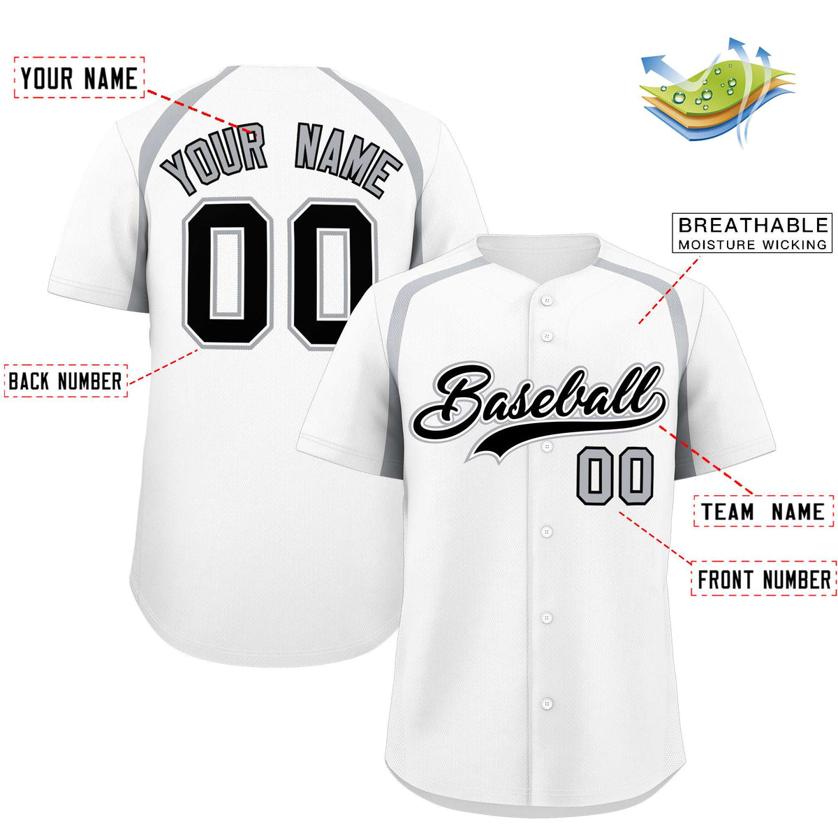 Custom White Silver Personalized Color Block Authentic Baseball Jersey