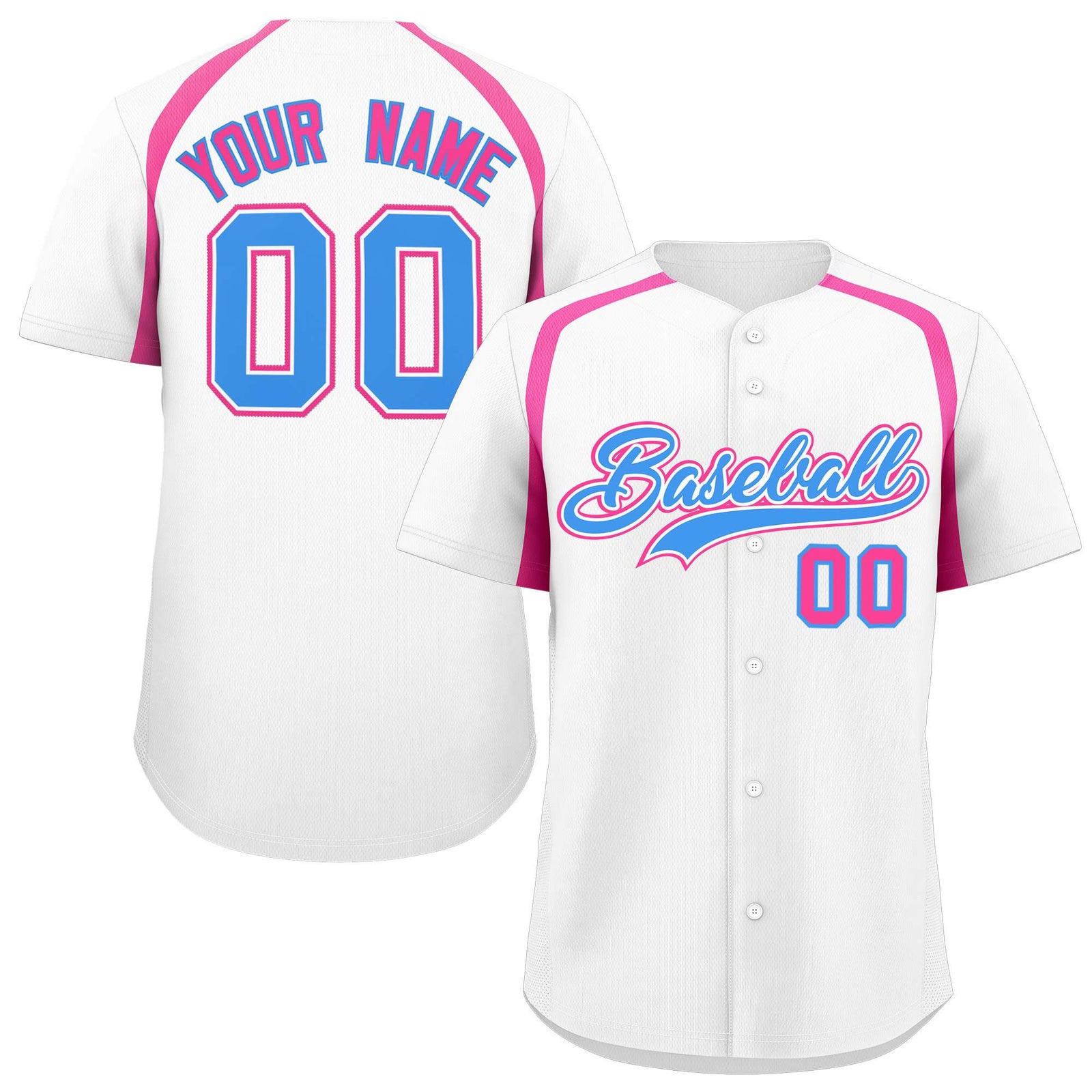 Custom White Pink Personalized Color Block Authentic Baseball Jersey